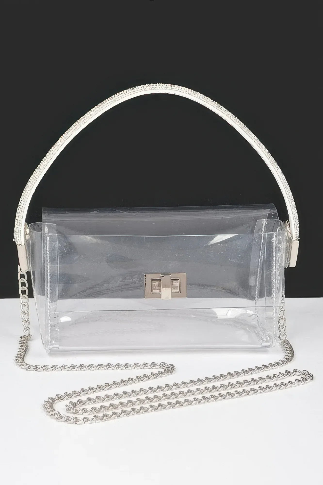 Transparent Rhinestone Top Handle Flap Bag | Mixtshop LLC Main image