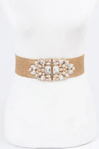Multi Stone Metallic Straw Stretch Plus Size Belt | Mixtshop LLC
