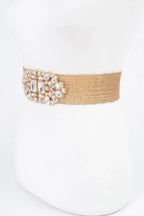 Multi Stone Metallic Straw Stretch Plus Size Belt | Mixtshop LLC