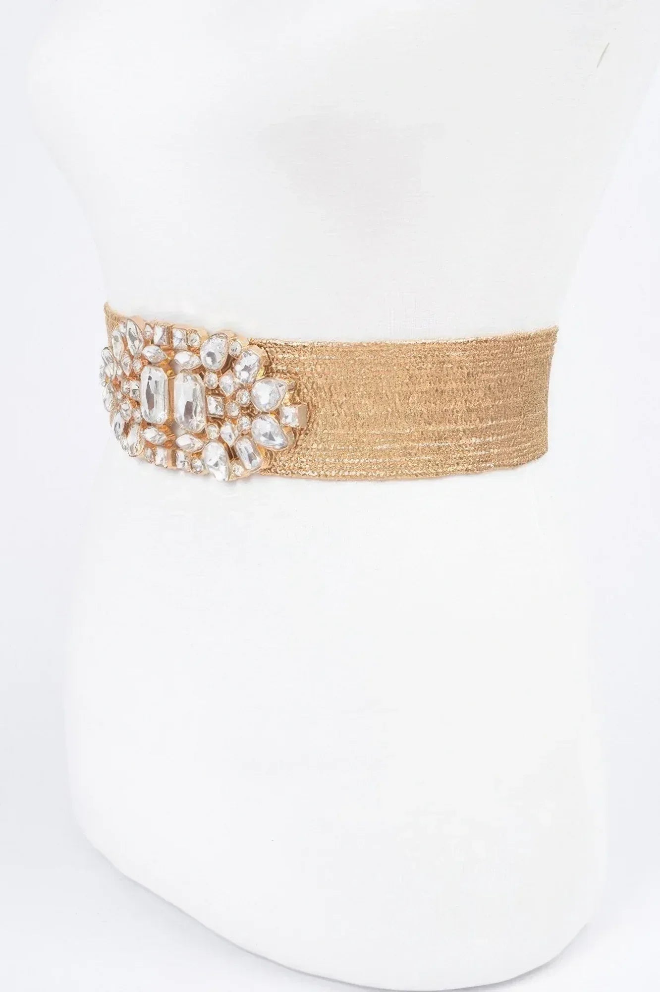 Multi Stone Metallic Straw Stretch Plus Size Belt | Mixtshop LLC