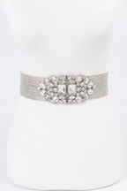 Multi Stone Metallic Straw Stretch Plus Size Belt | Mixtshop LLC