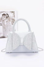 Rhinestone Ribbon Top Handle Satin Flap Bag | Mixtshop LLC
