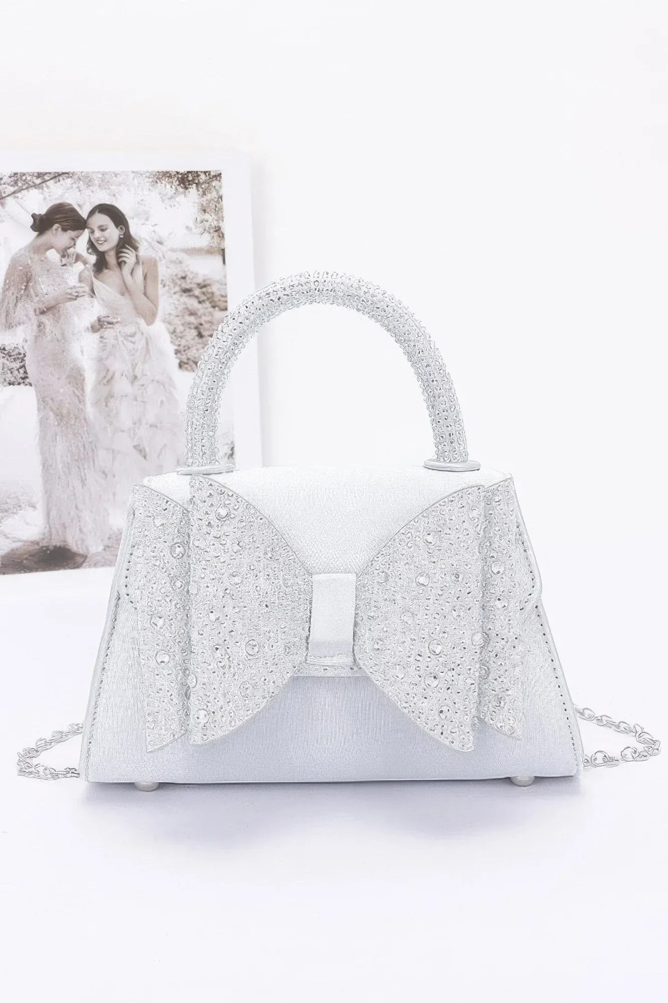 Rhinestone Ribbon Top Handle Satin Flap Bag | Mixtshop LLC