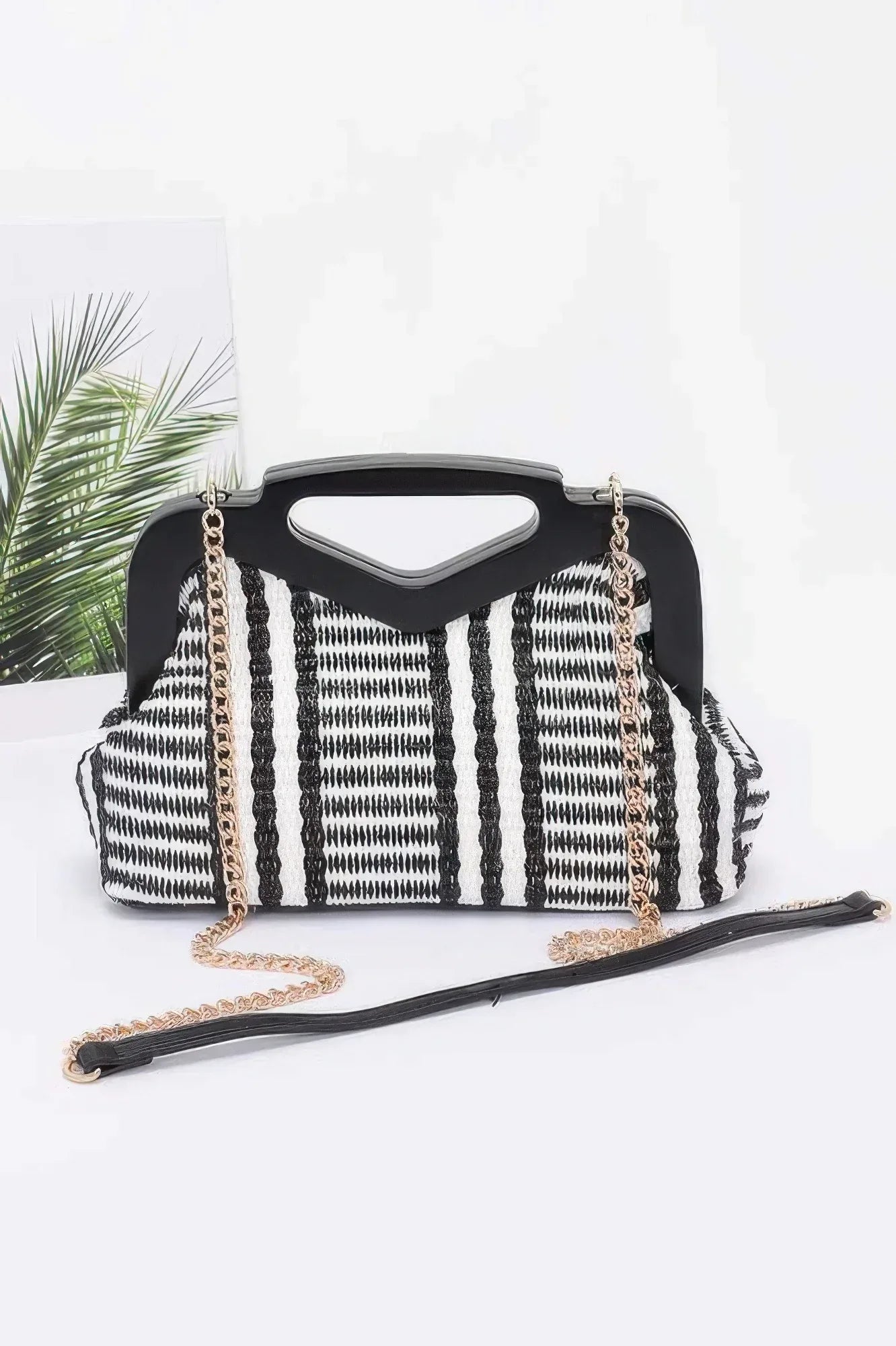 Faux Straw Wood Frame Clutch | Mixtshop LLC Main image