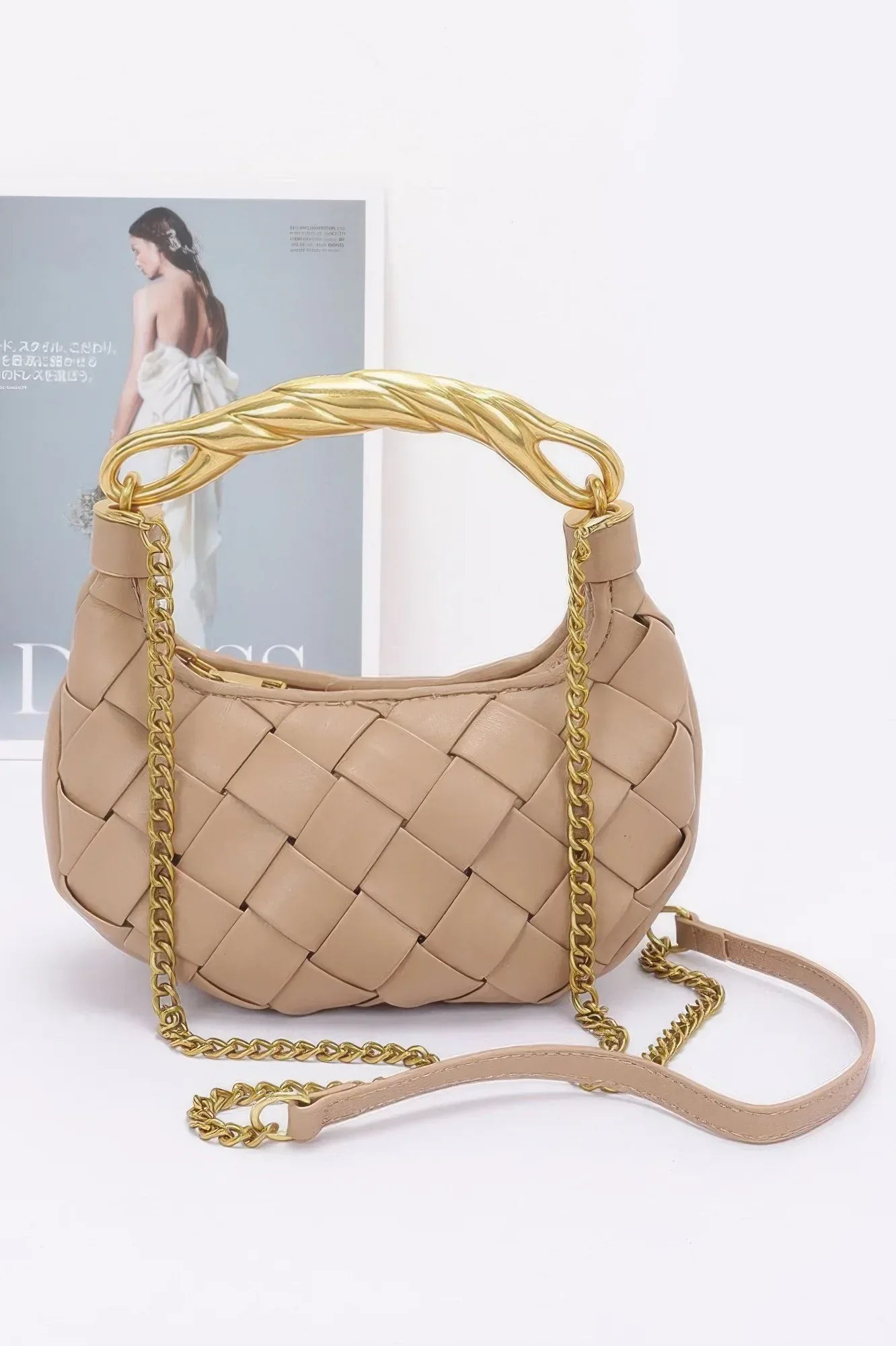 Faux Leather Braided Metal Handle Bag | Mixtshop LLC Main image