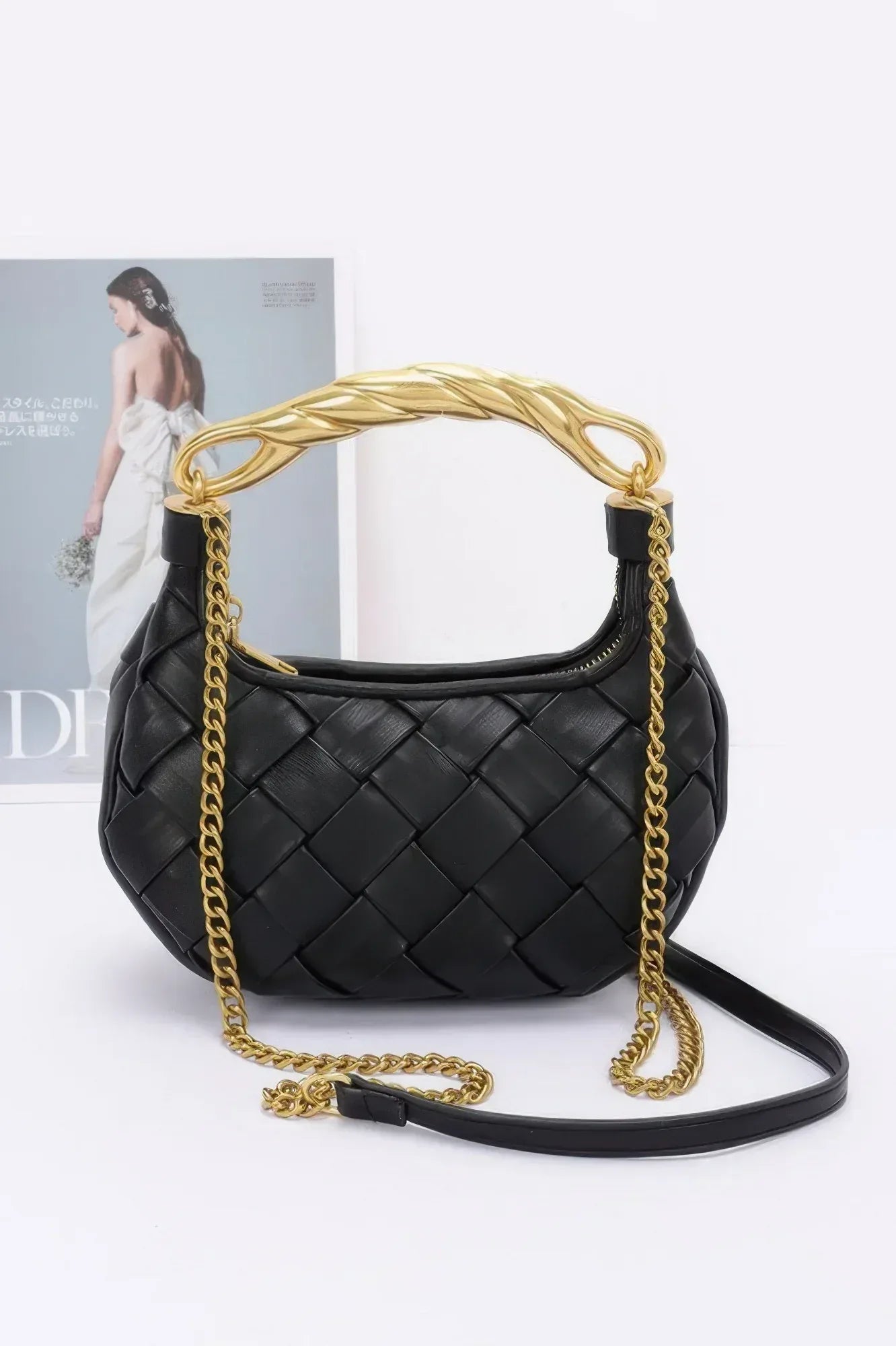 Faux Leather Braided Metal Handle Bag | Mixtshop LLC