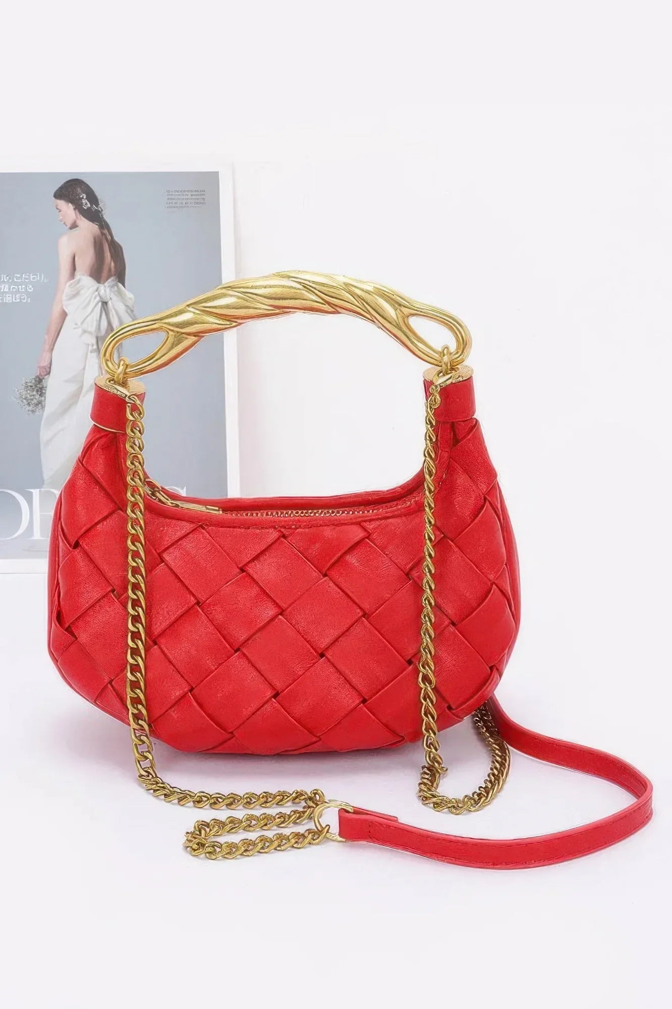 Faux Leather Braided Metal Handle Bag | Mixtshop LLC