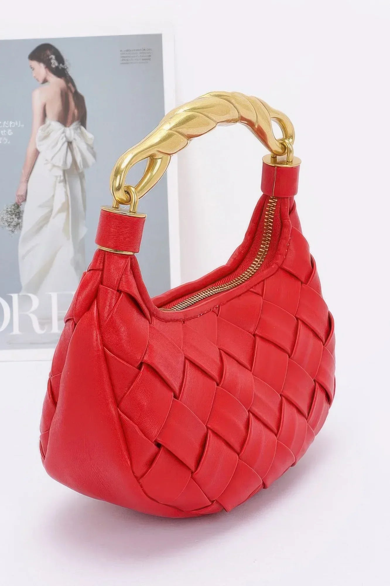 Faux Leather Braided Metal Handle Bag | Mixtshop LLC