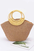 Faux Straw Bamboo Handle Tote Bag | Mixtshop LLC