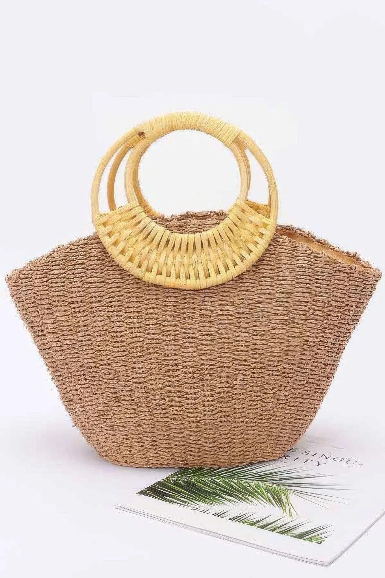 Faux Straw Bamboo Handle Tote Bag | Mixtshop LLC