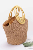 Faux Straw Bamboo Handle Tote Bag | Mixtshop LLC