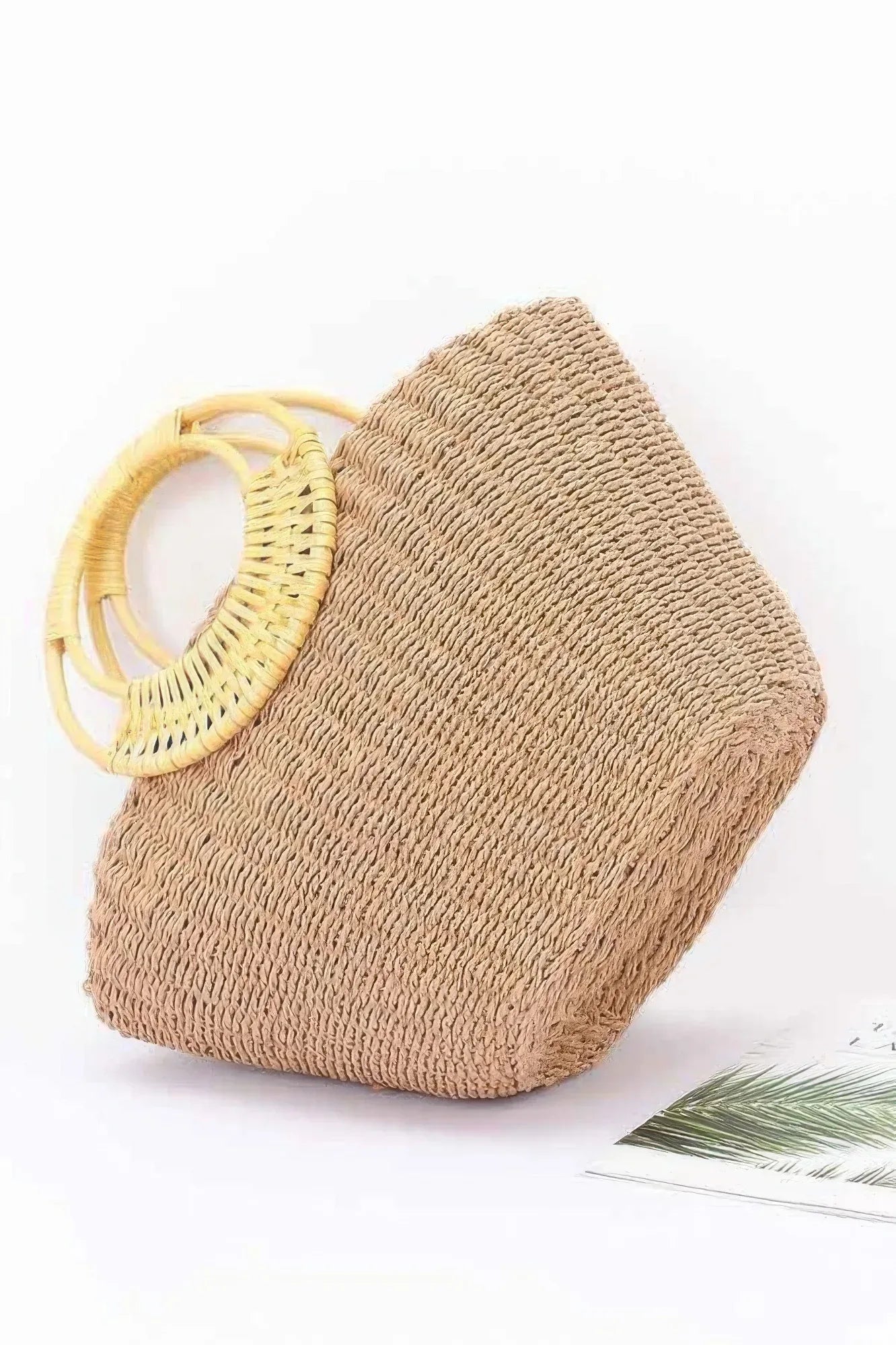 Faux Straw Bamboo Handle Tote Bag | Mixtshop LLC