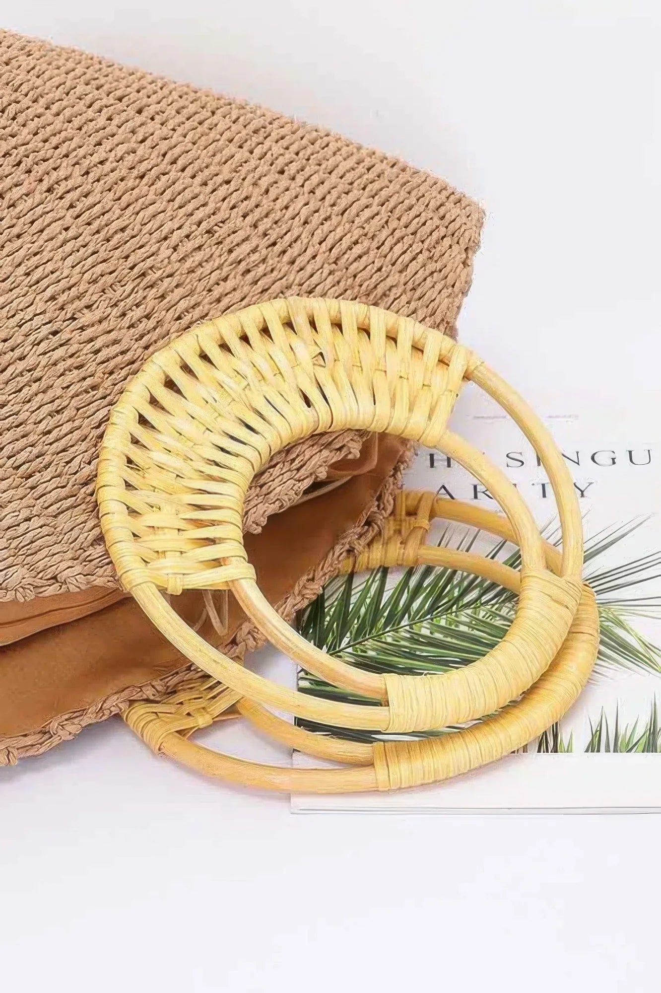Faux Straw Bamboo Handle Tote Bag | Mixtshop LLC