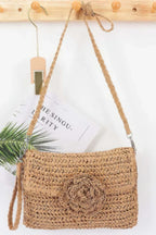 Faux Straw Handmade Flower Flap Clutch | Mixtshop LLC