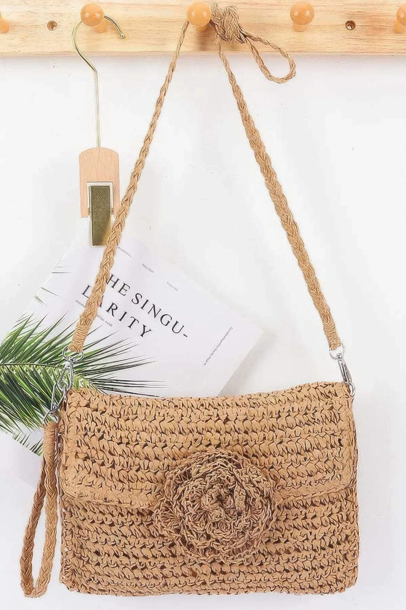 Faux Straw Handmade Flower Flap Clutch | Mixtshop LLC