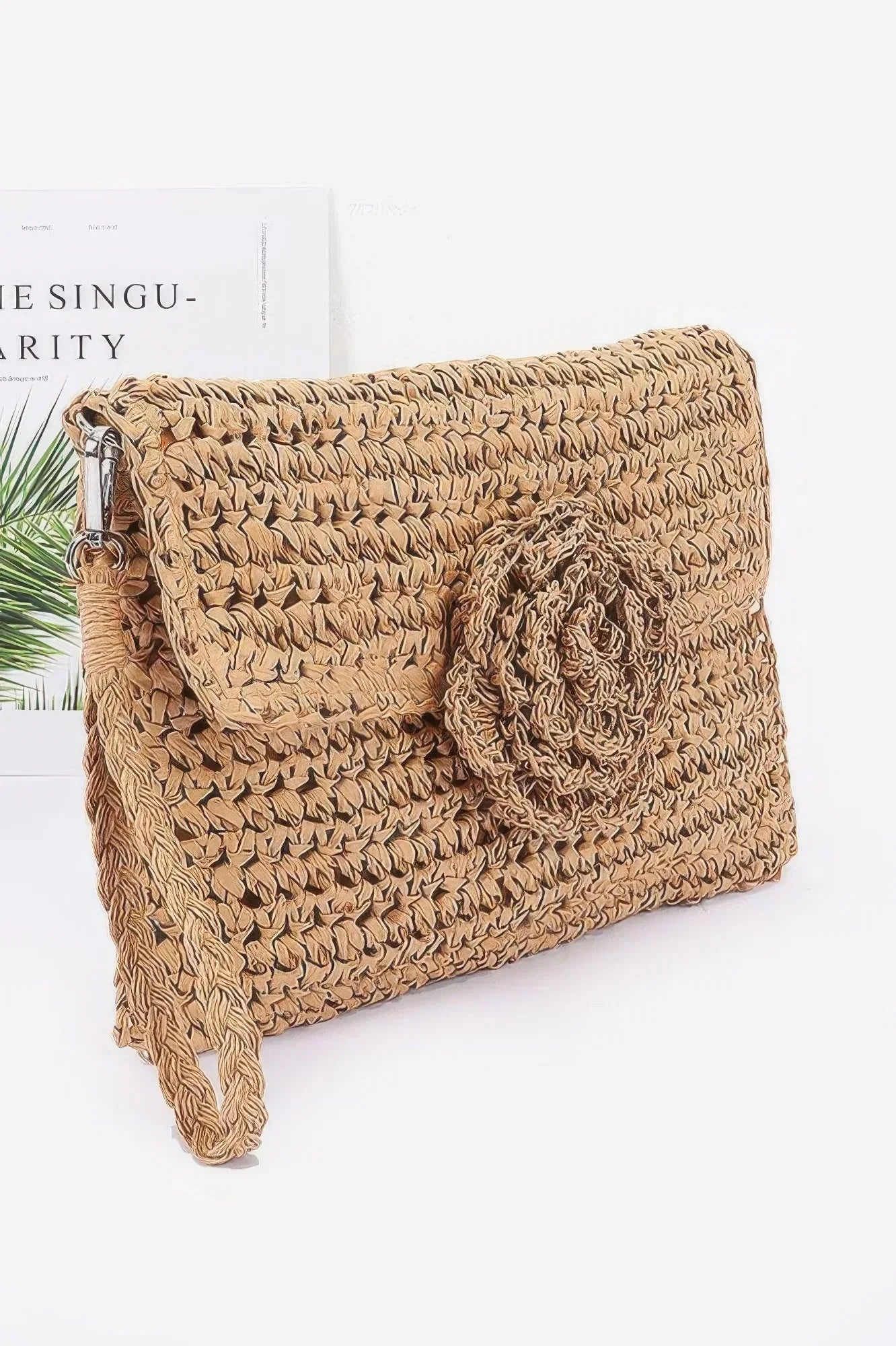 Faux Straw Handmade Flower Flap Clutch | Mixtshop LLC