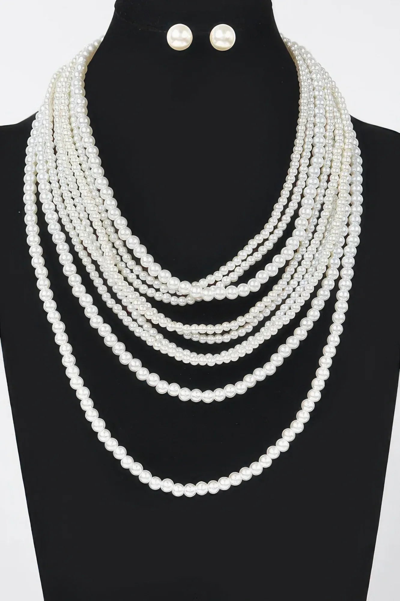 Multi Pearl Layered Necklace W/earring | Mixtshop LLC Main image