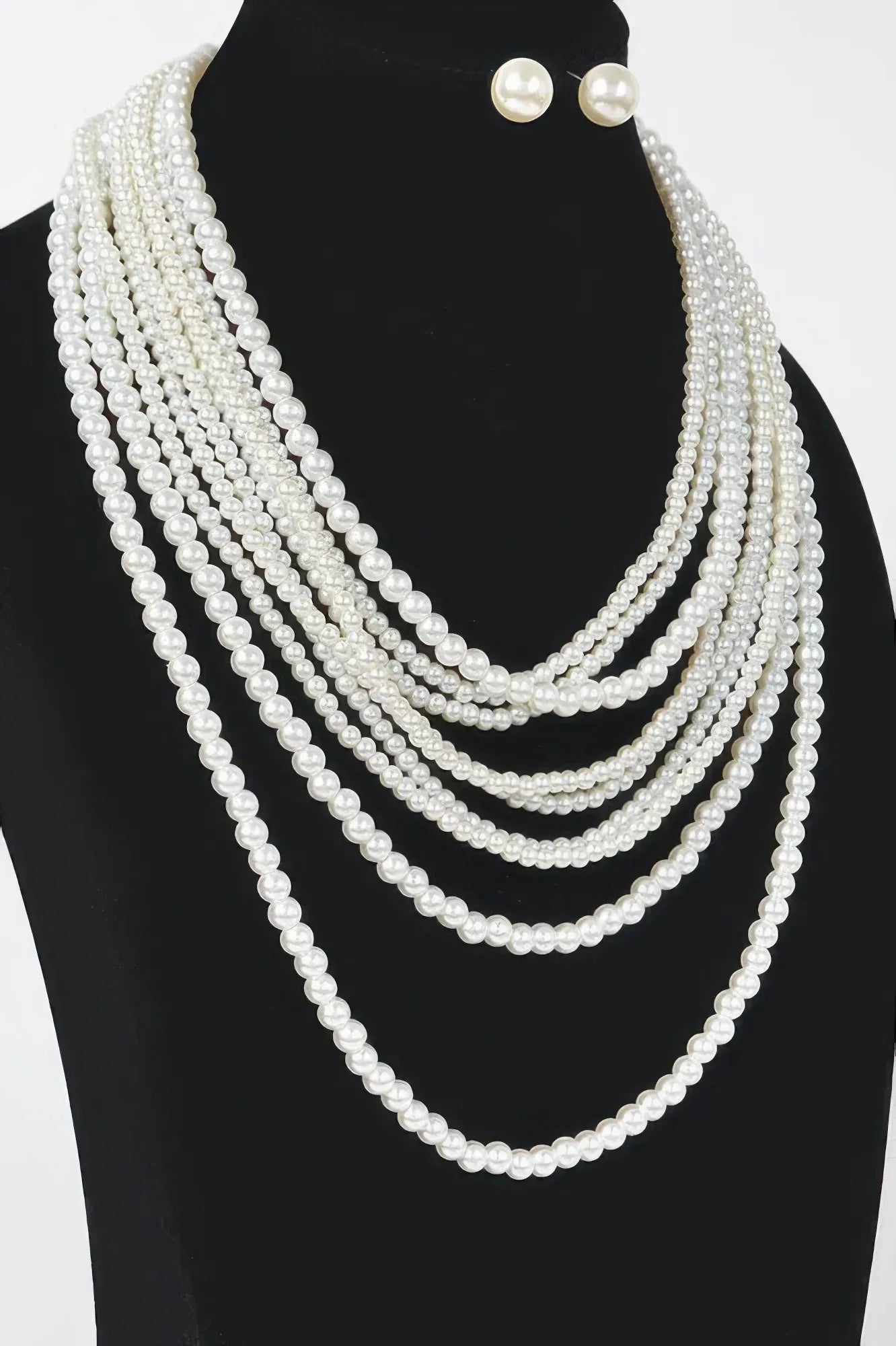 Multi Pearl Layered Necklace W/earring Secondary image