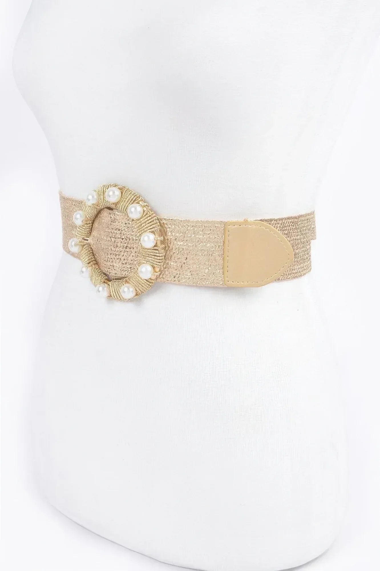 Metallic Stretch Plus Size Belt Pearl Metal Bucklt Secondary image