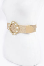 Metallic Stretch Plus Size Belt Pearl Metal Bucklt | Mixtshop LLC