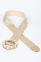 Metallic Stretch Plus Size Belt Pearl Metal Bucklt | Mixtshop LLC