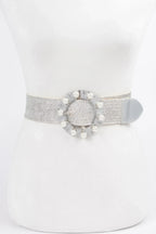 Metallic Stretch Plus Size Belt Pearl Metal Bucklt | Mixtshop LLC