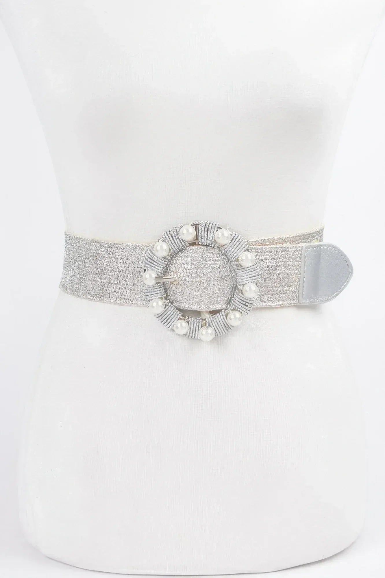 Metallic Stretch Plus Size Belt Pearl Metal Bucklt | Mixtshop LLC