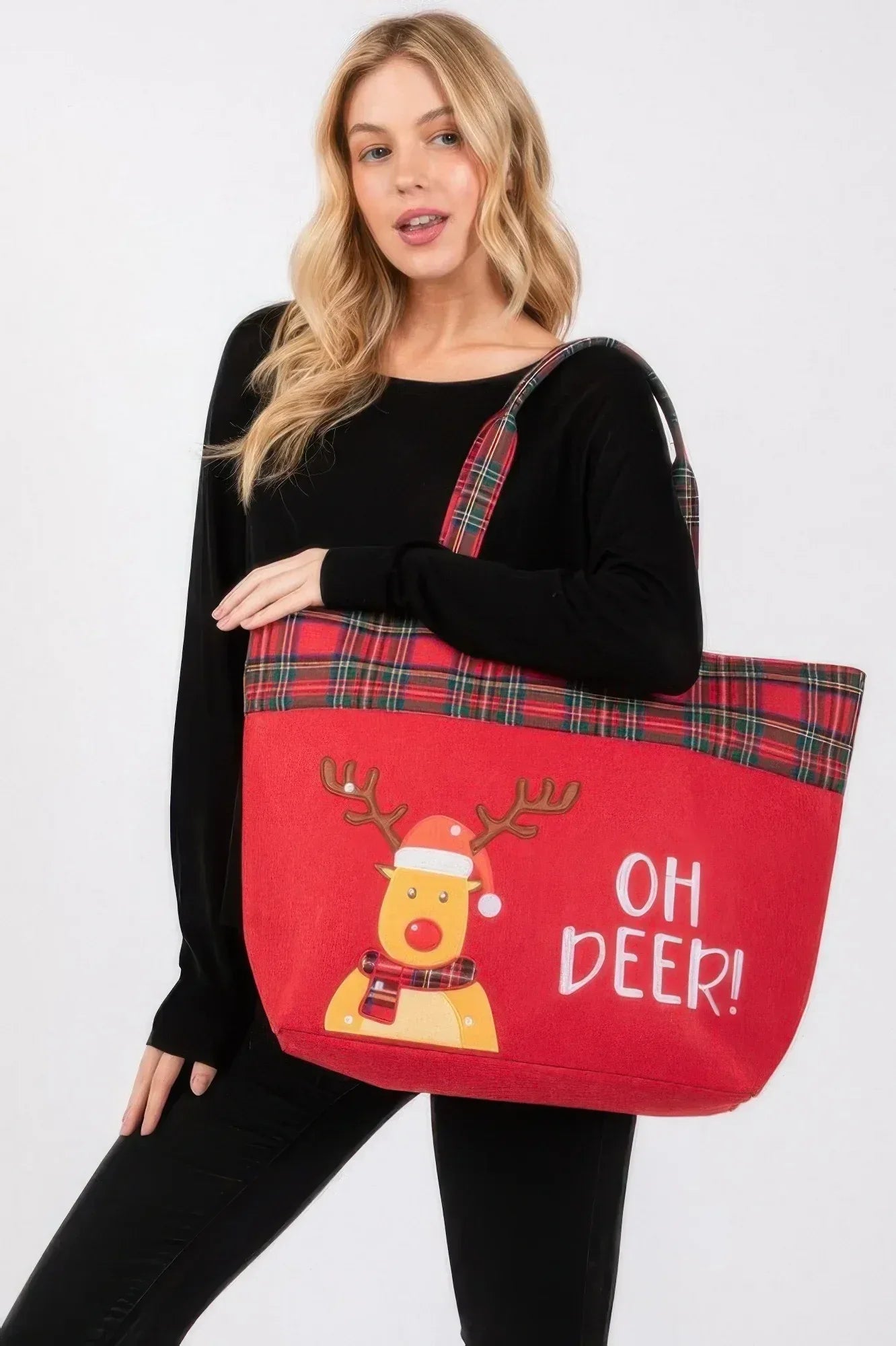 Oh Deer Letter Reindeer Christmas Tote Bag | Mixtshop LLC Main image