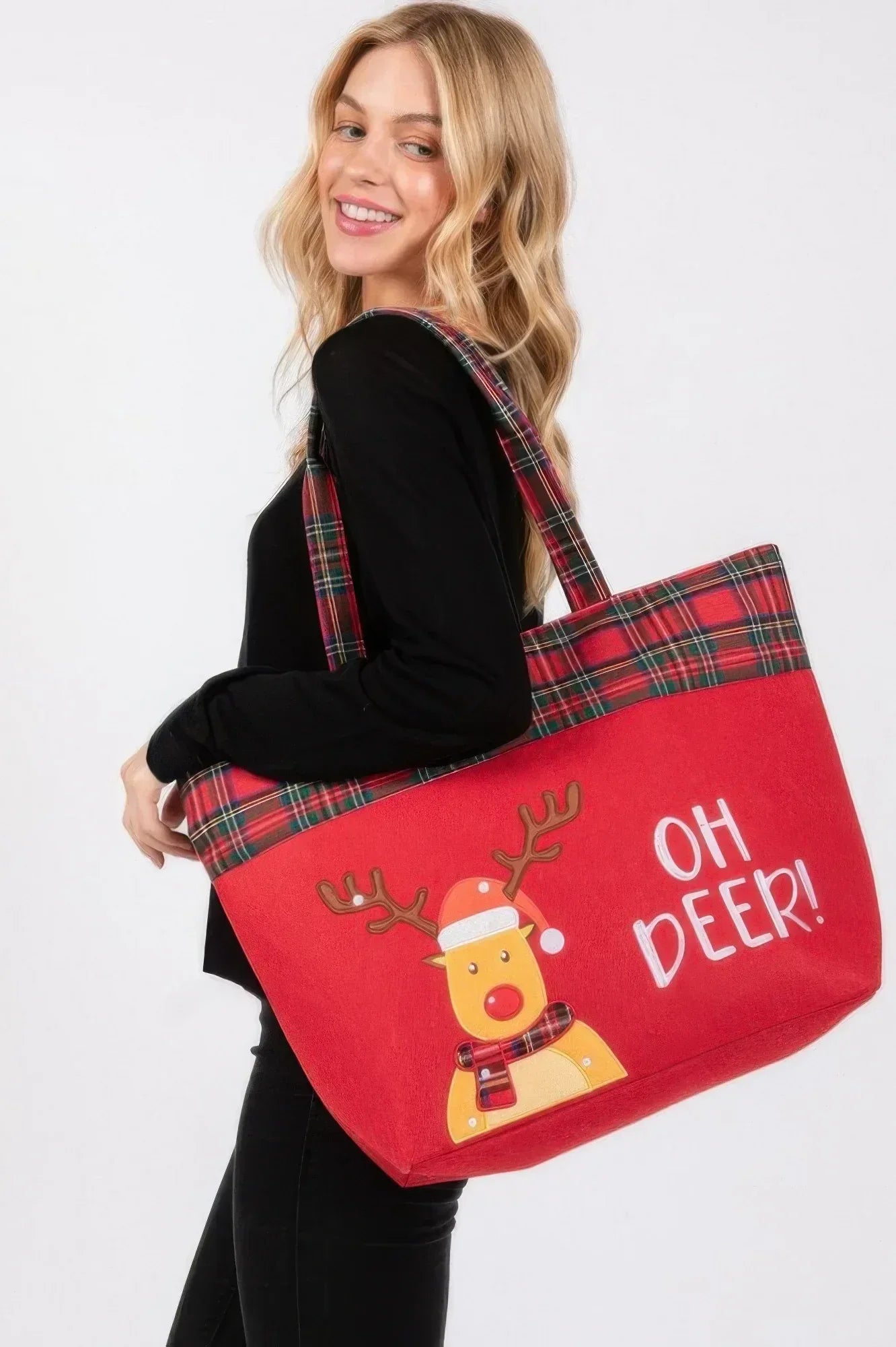 Oh Deer Letter Reindeer Christmas Tote Bag Secondary image