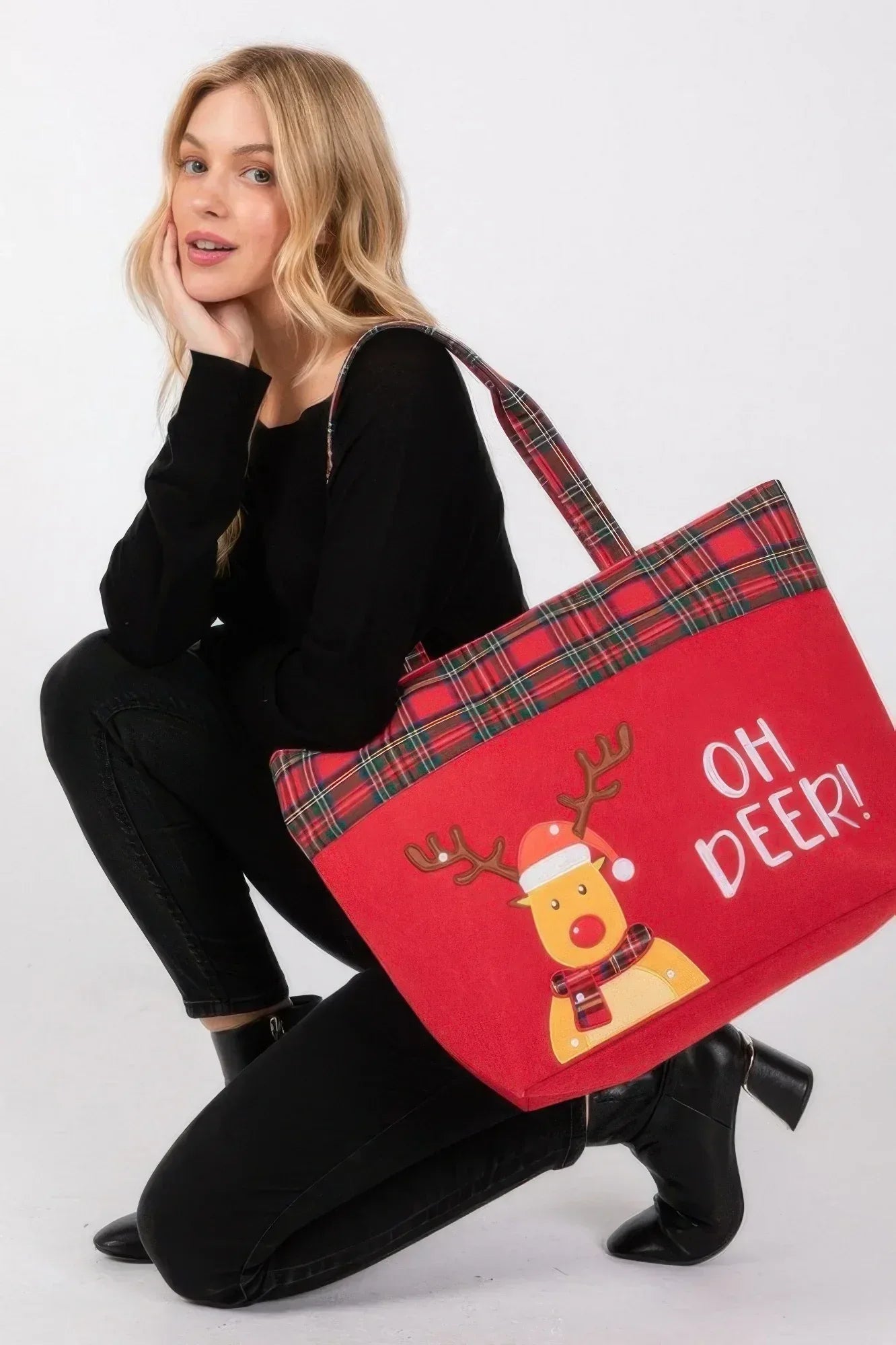 Oh Deer Letter Reindeer Christmas Tote Bag | Mixtshop LLC