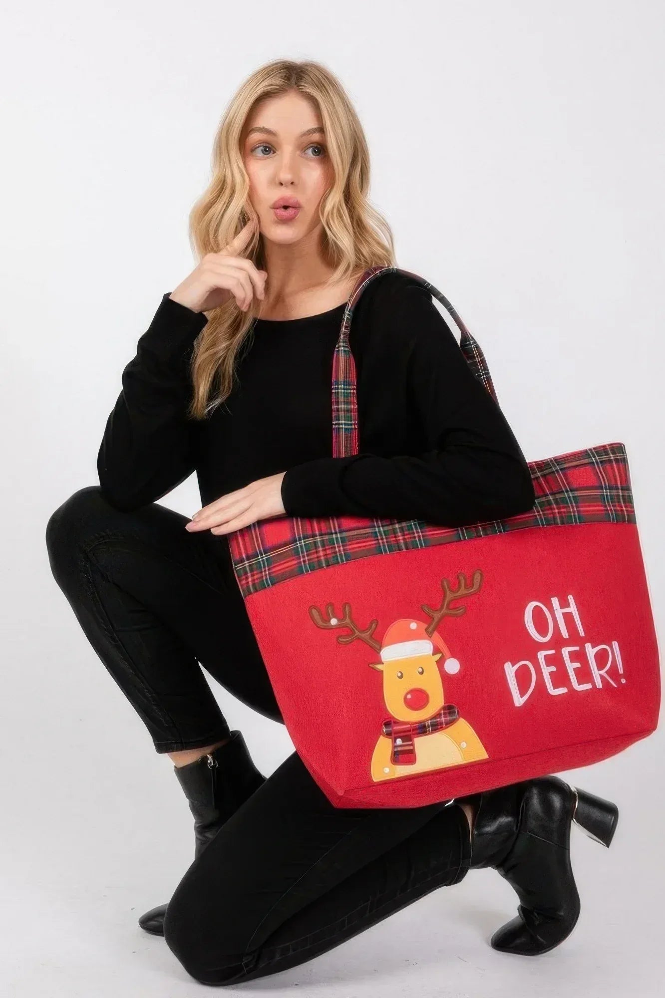Oh Deer Letter Reindeer Christmas Tote Bag | Mixtshop LLC