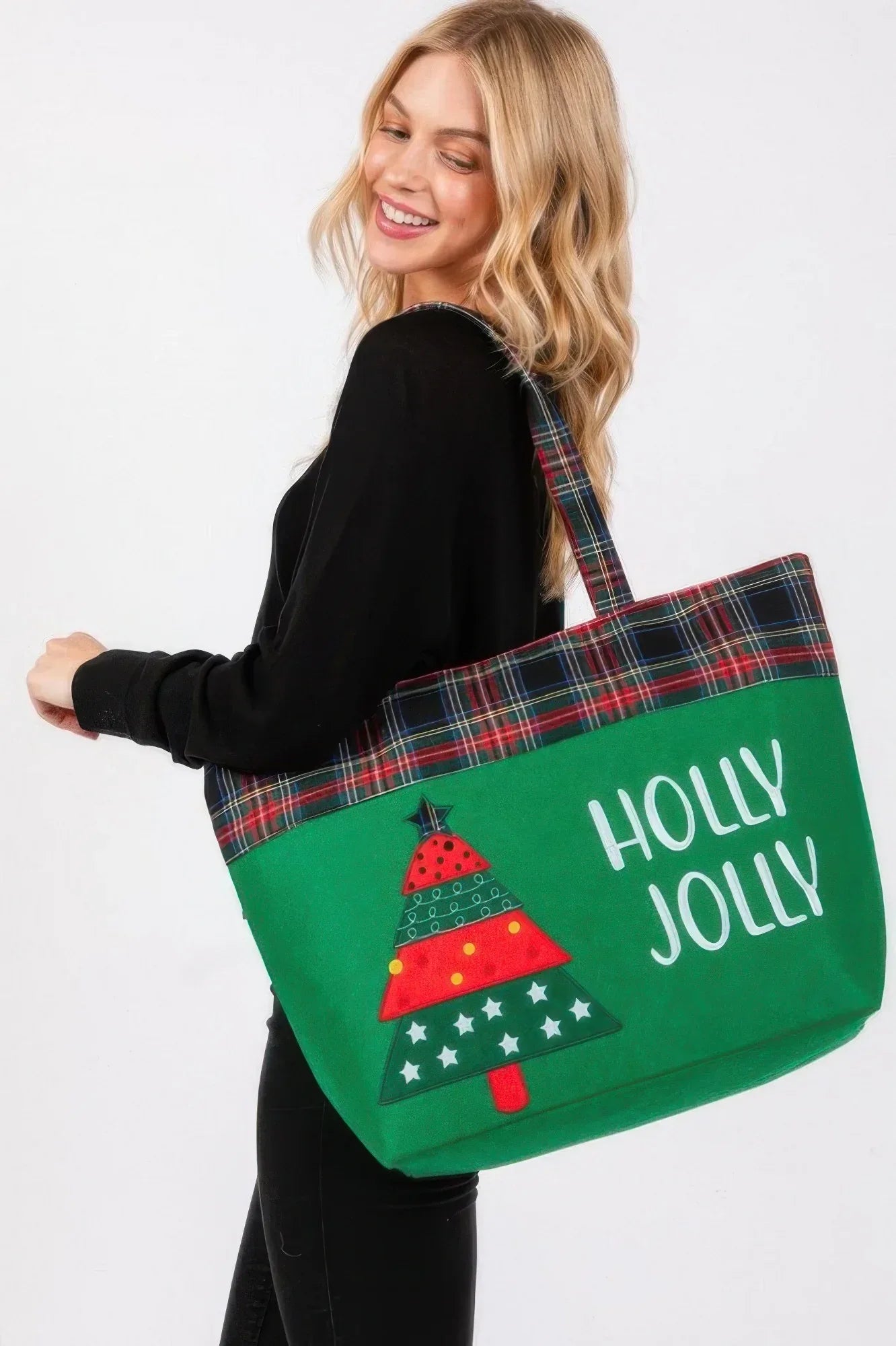 Holly Jolly Letter Christmastree Christmas Totebag Secondary image