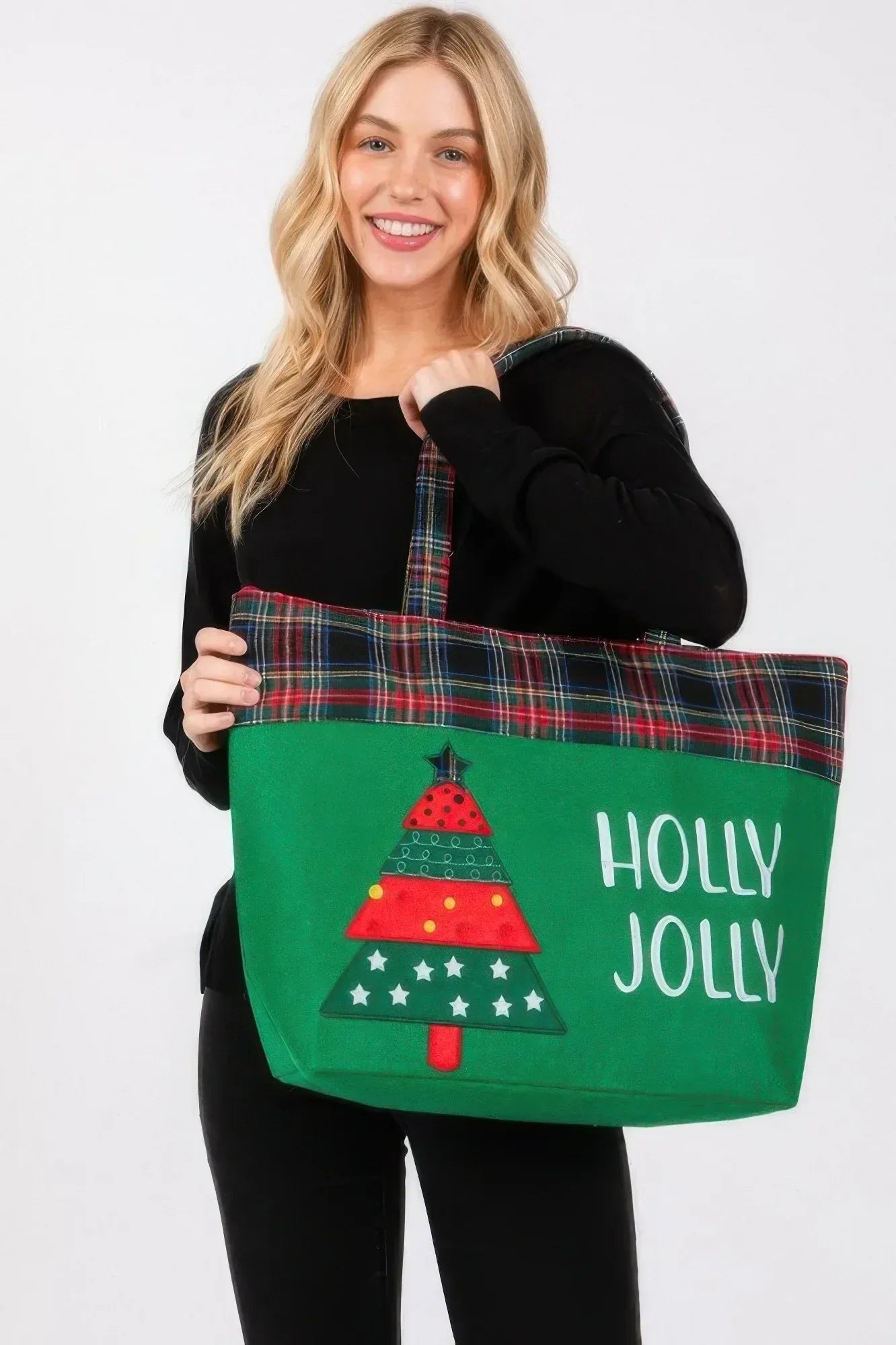 Holly Jolly Letter Christmastree Christmas Totebag | Mixtshop LLC
