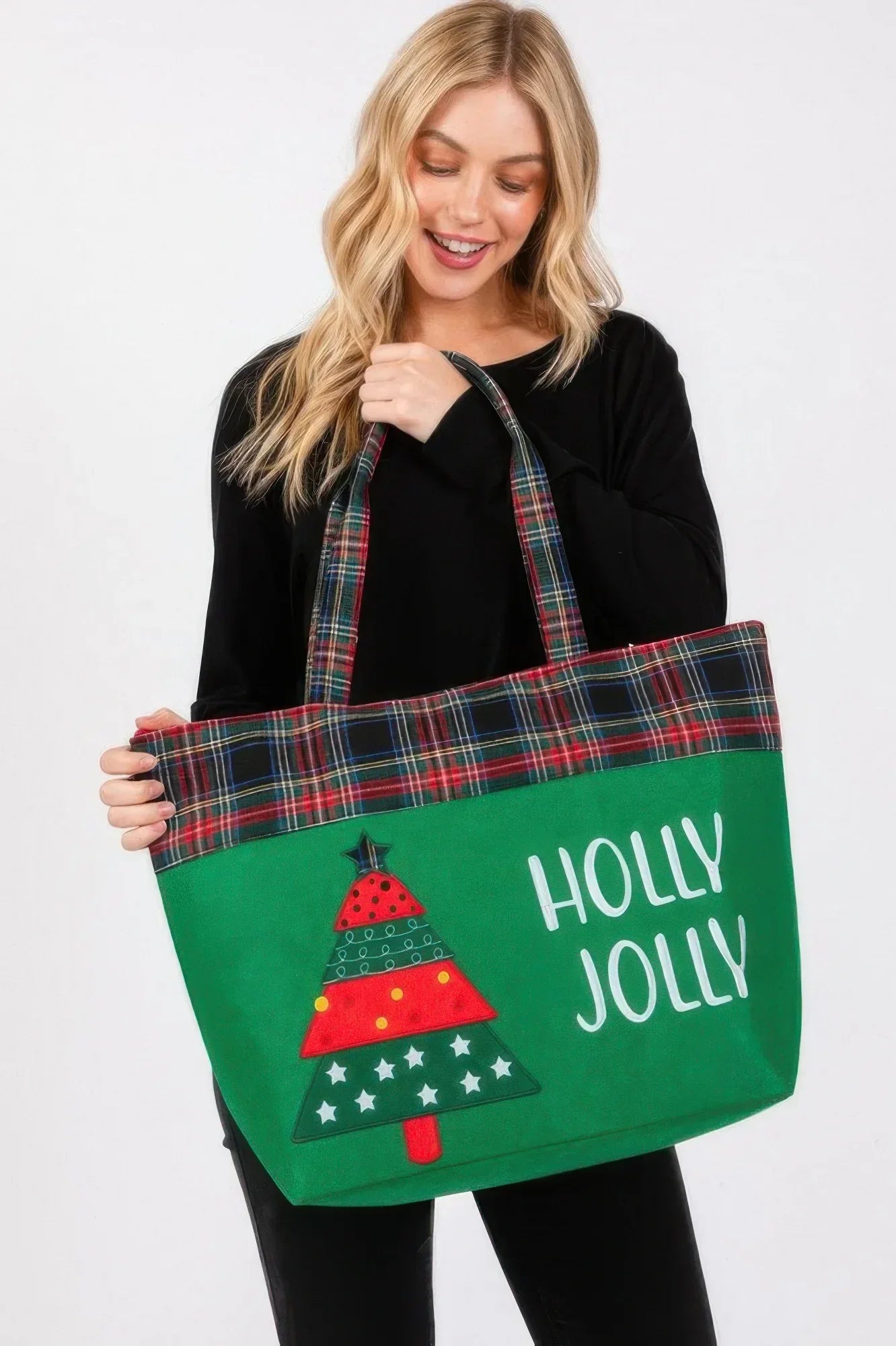 Holly Jolly Letter Christmastree Christmas Totebag | Mixtshop LLC