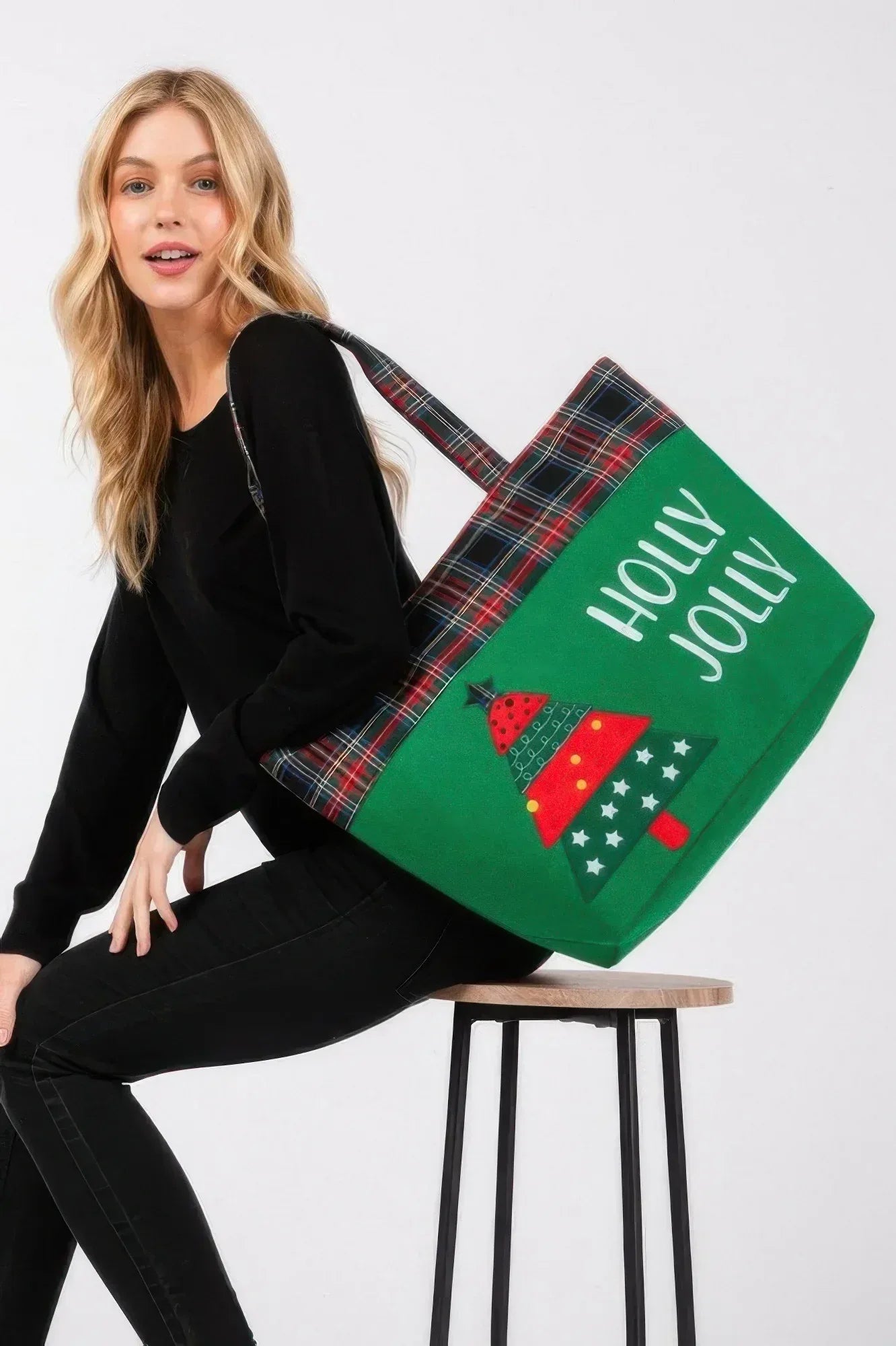 Holly Jolly Letter Christmastree Christmas Totebag | Mixtshop LLC