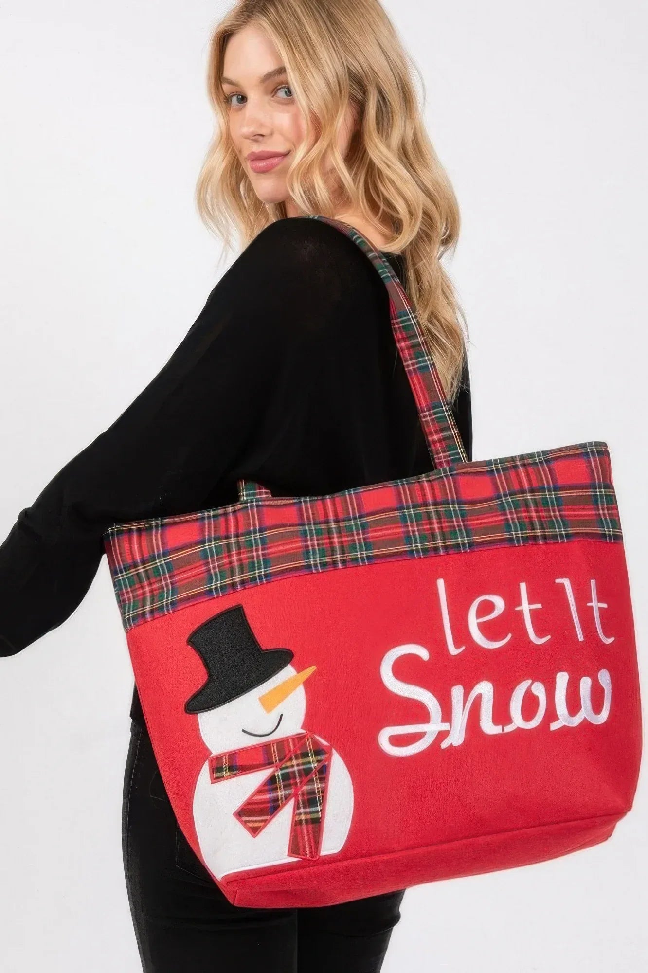 Let It Snow Letter Snowman Christmas Tote Bag | Mixtshop LLC