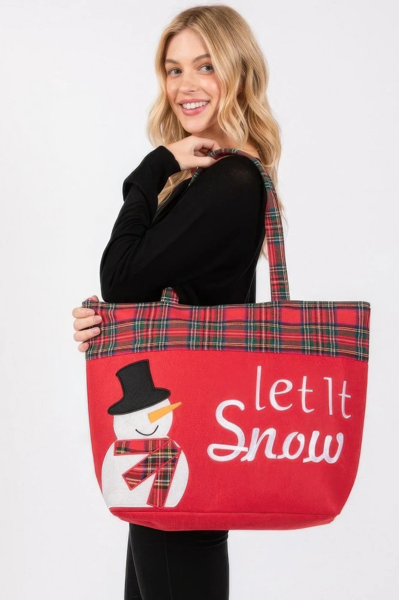 Let It Snow Letter Snowman Christmas Tote Bag | Mixtshop LLC