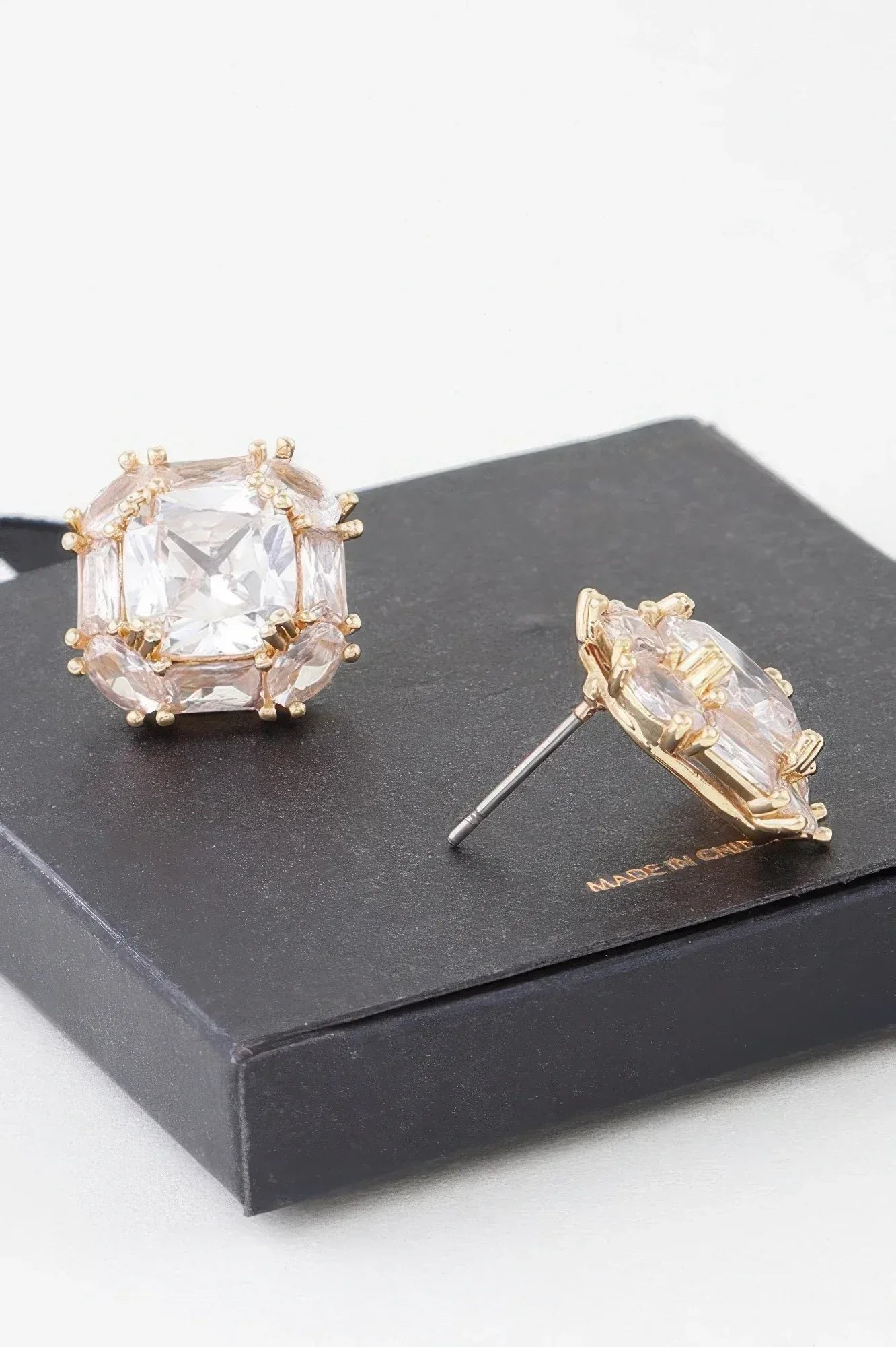 Double Cubic Rhinestone Stud Earrings Secondary image