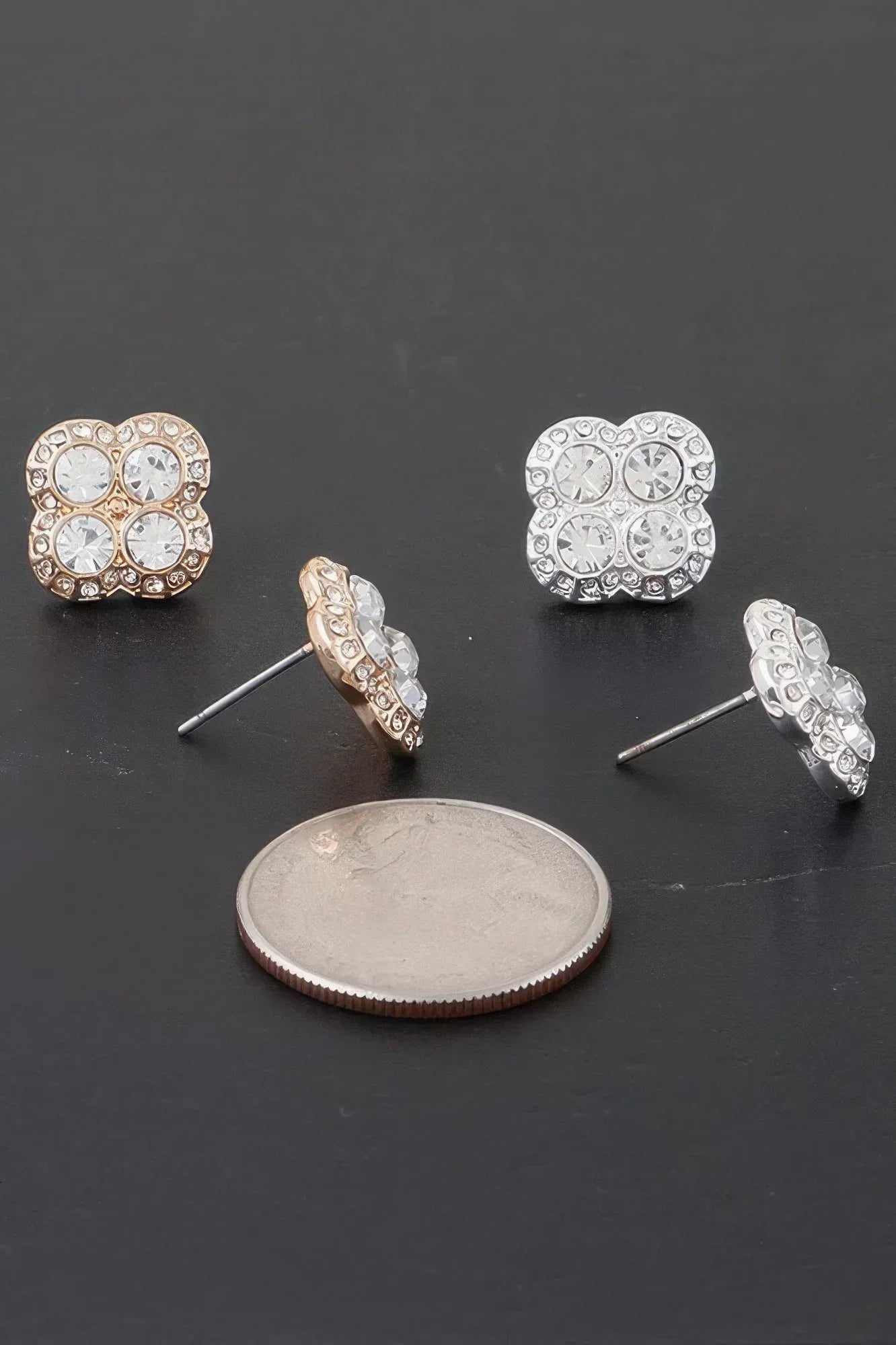 Quadra Rhinestone Clover Stud Earrings | Mixtshop LLC