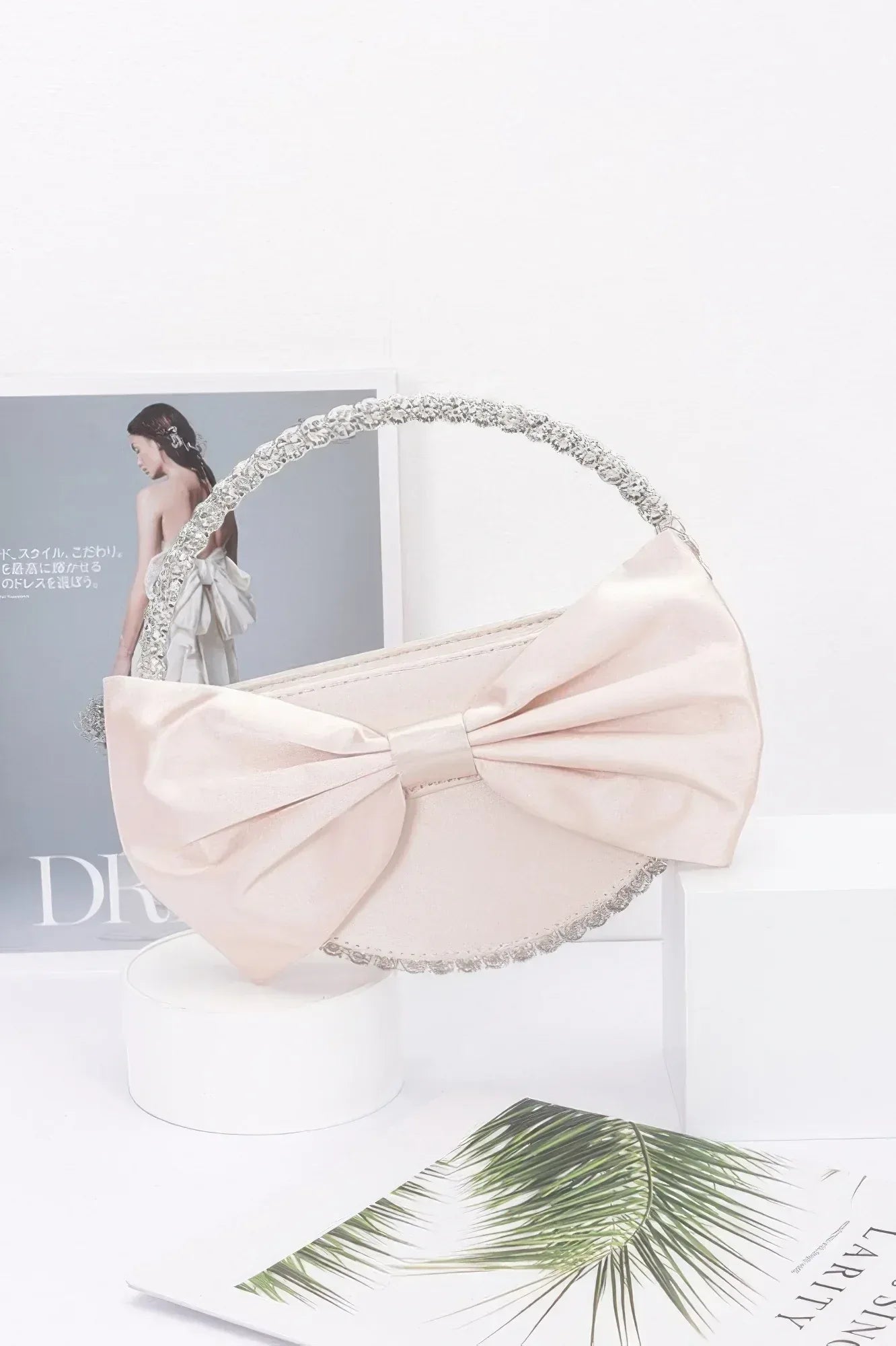 Satin Ribbon Round Rhinestone Metal Clutch | Mixtshop LLC
