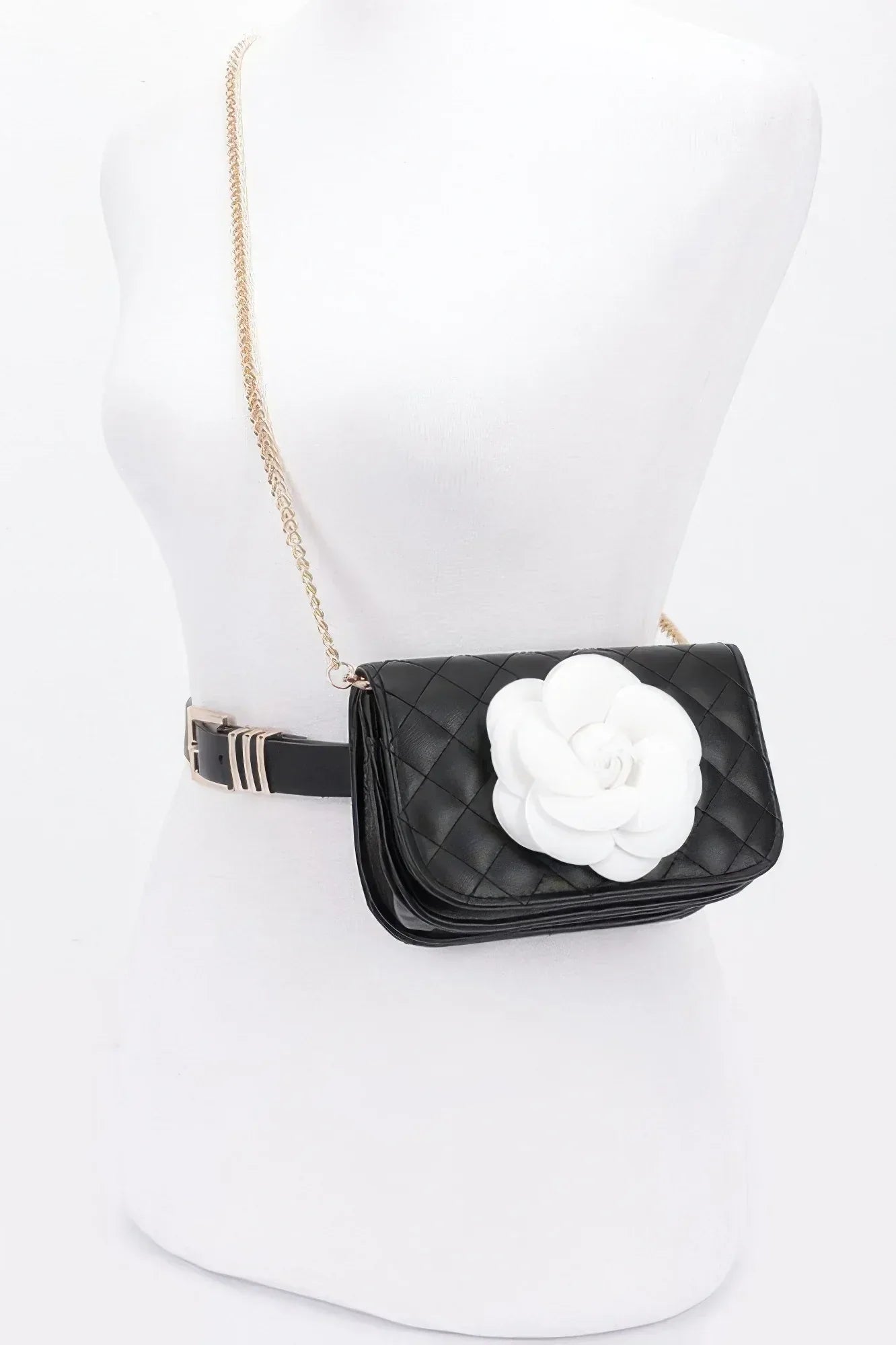 Faux Leather Quilted Flower Beltbag Shoulder Chain | Mixtshop LLC