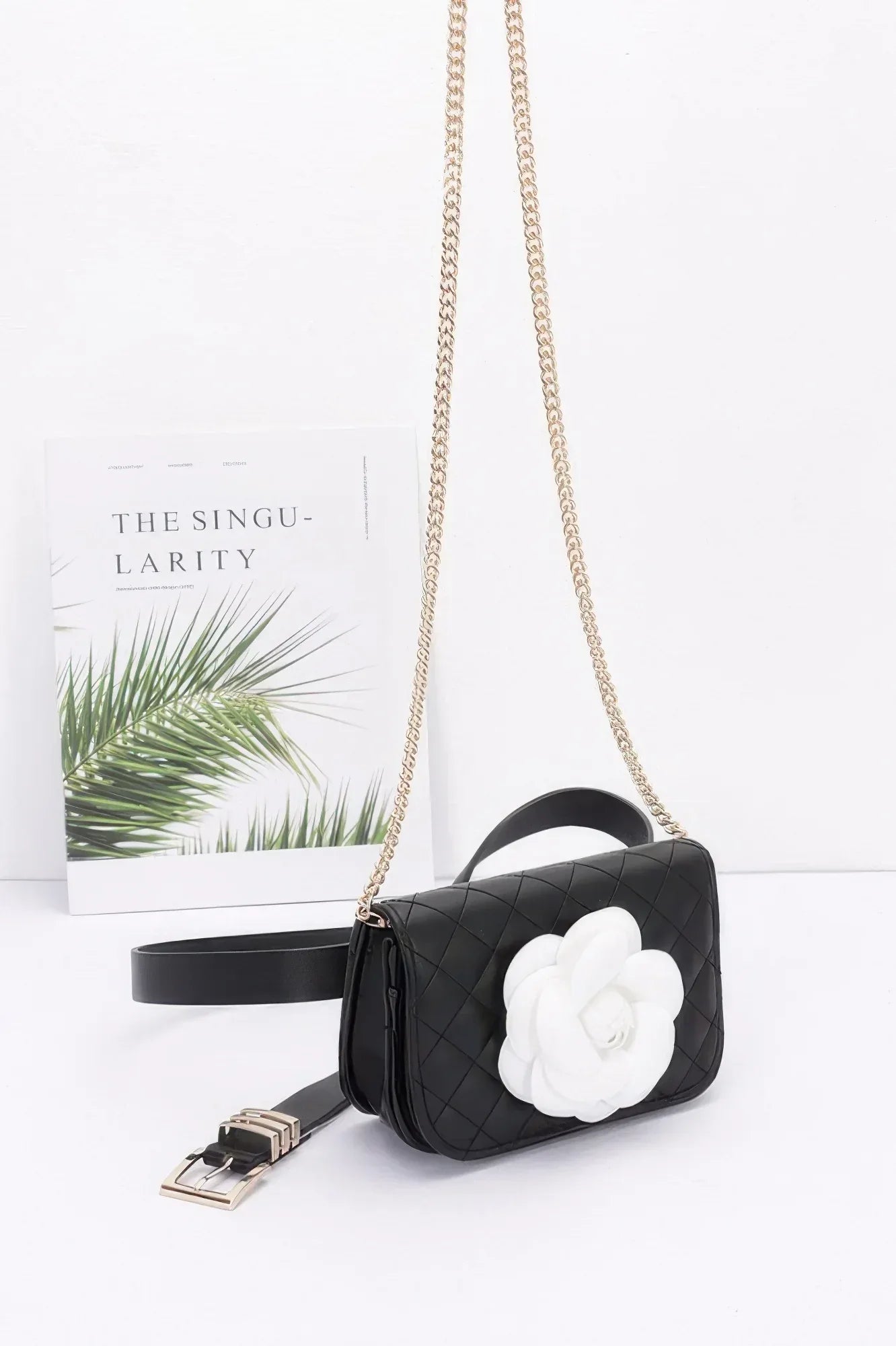 Faux Leather Quilted Flower Beltbag Shoulder Chain | Mixtshop LLC