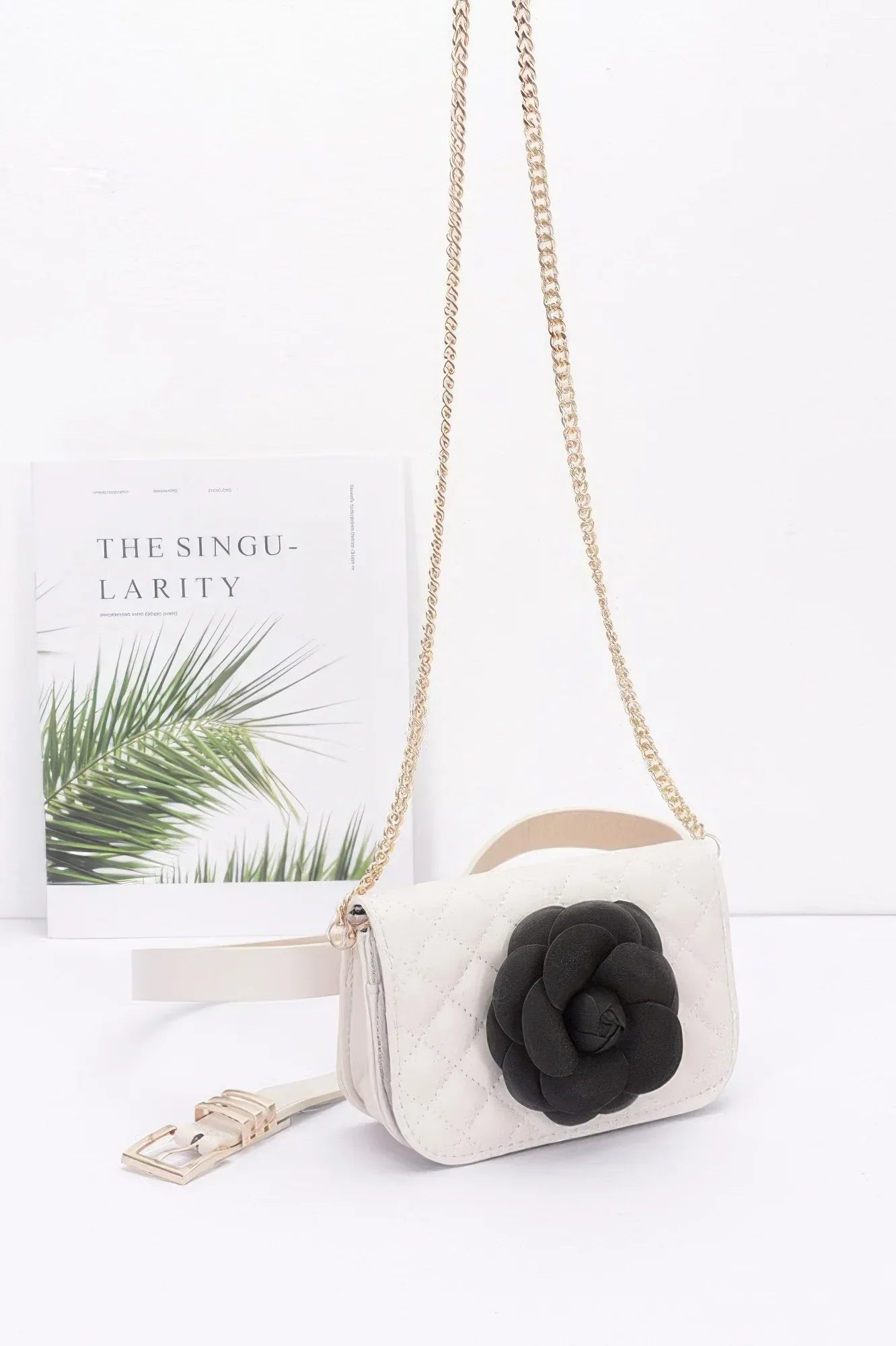 Faux Leather Quilted Flower Beltbag Shoulder Chain | Mixtshop LLC