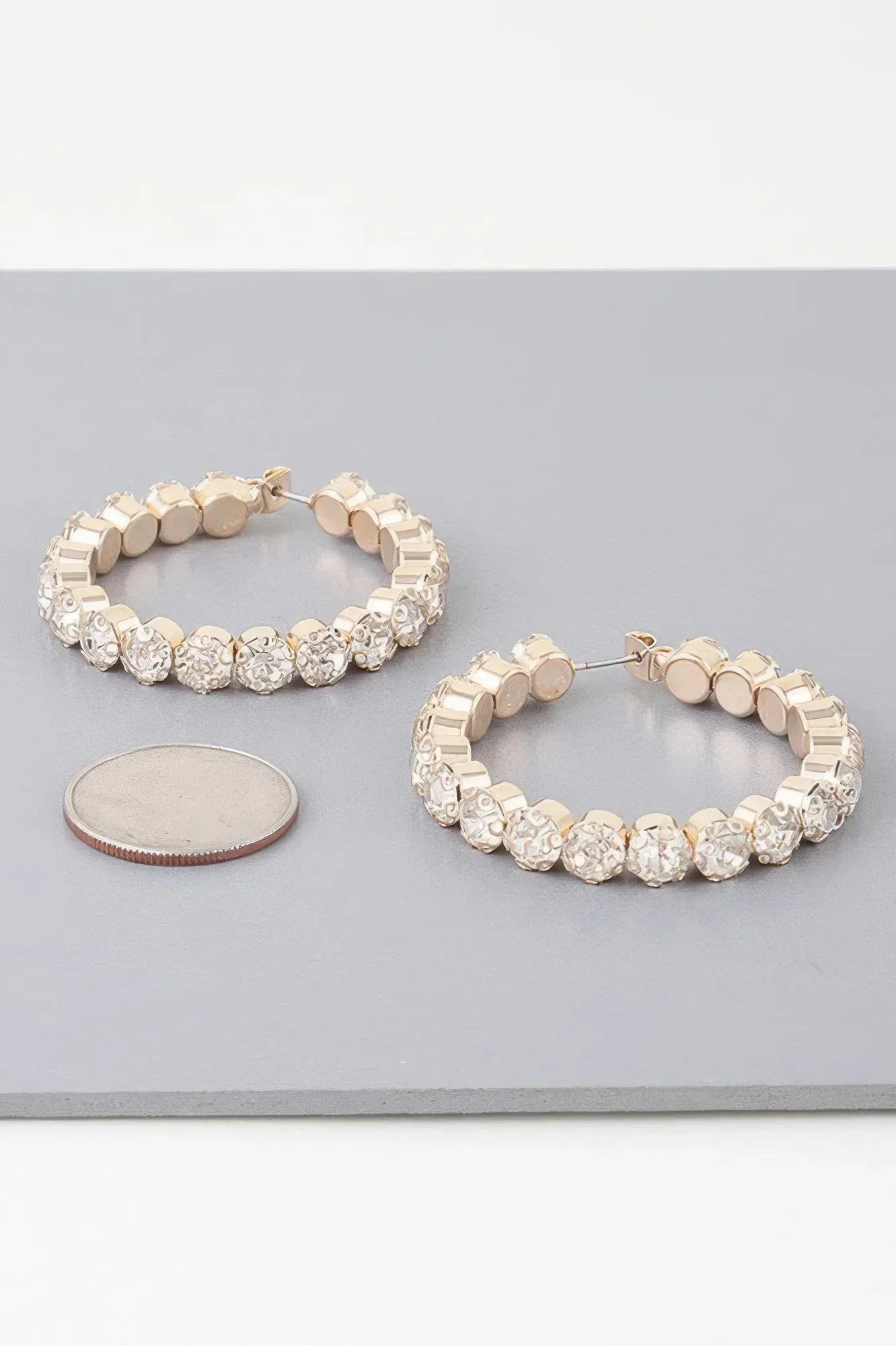 Geometric Rhinestone Cut Hoop Earrings Secondary image