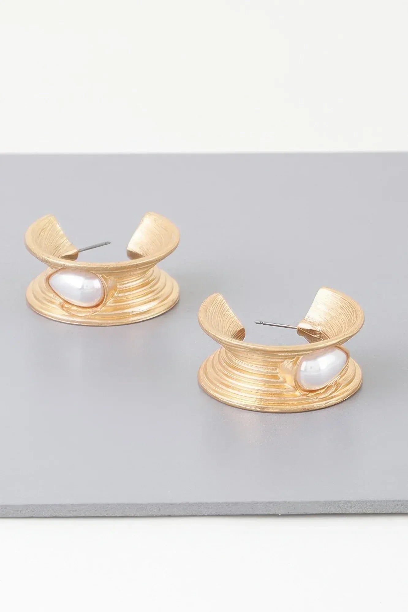 Flared Pearl Teardrop Hoop Earrings | Mixtshop LLC Main image