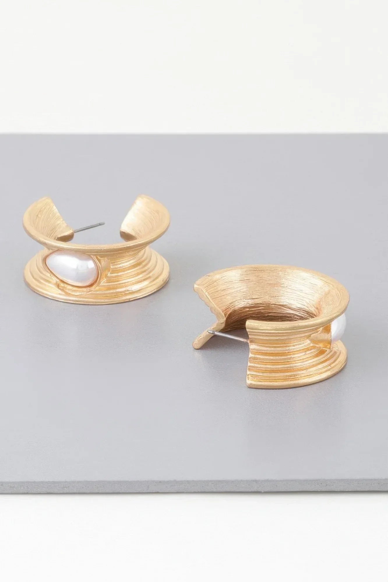 Flared Pearl Teardrop Hoop Earrings Secondary image