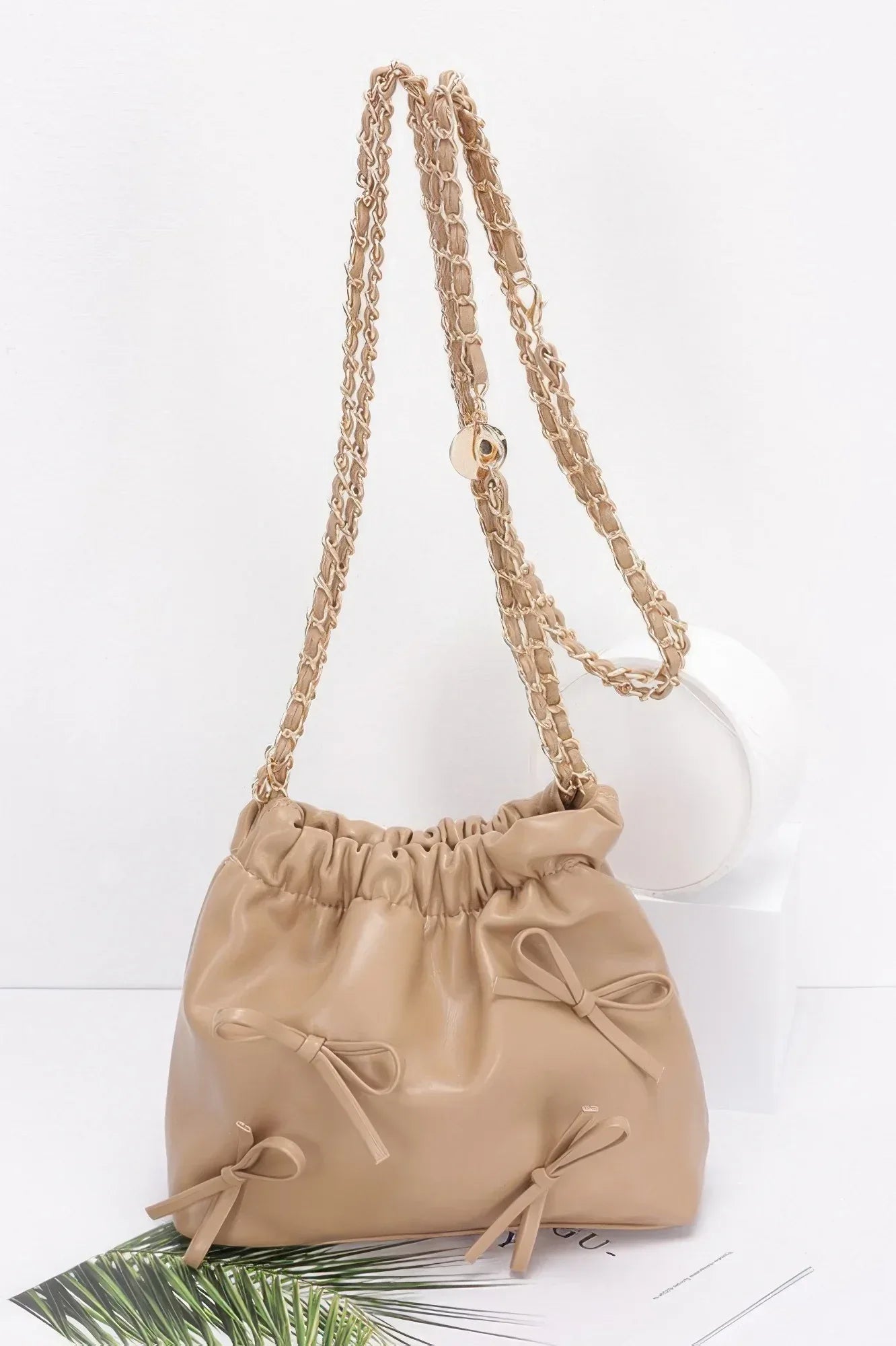 Faux Leather Multi Ribbon Bucket Chaincrossbodybag | Mixtshop LLC Main image