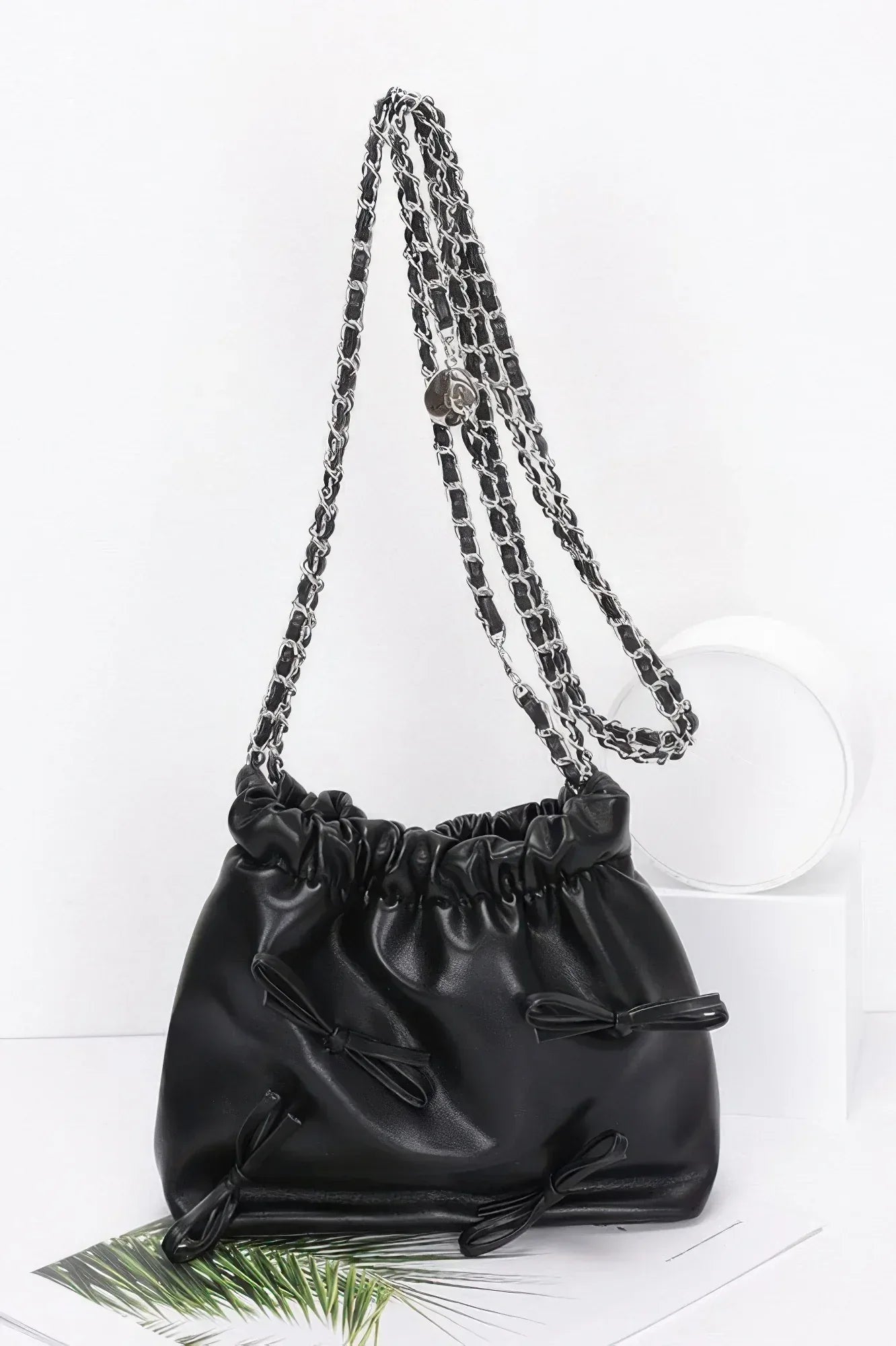 Faux Leather Multi Ribbon Bucket Chaincrossbodybag Secondary image