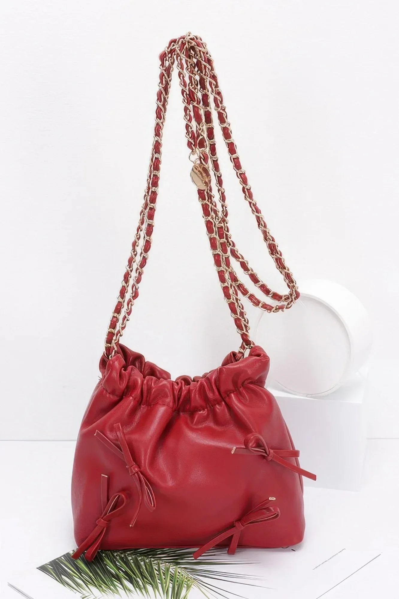 Faux Leather Multi Ribbon Bucket Chaincrossbodybag | Mixtshop LLC