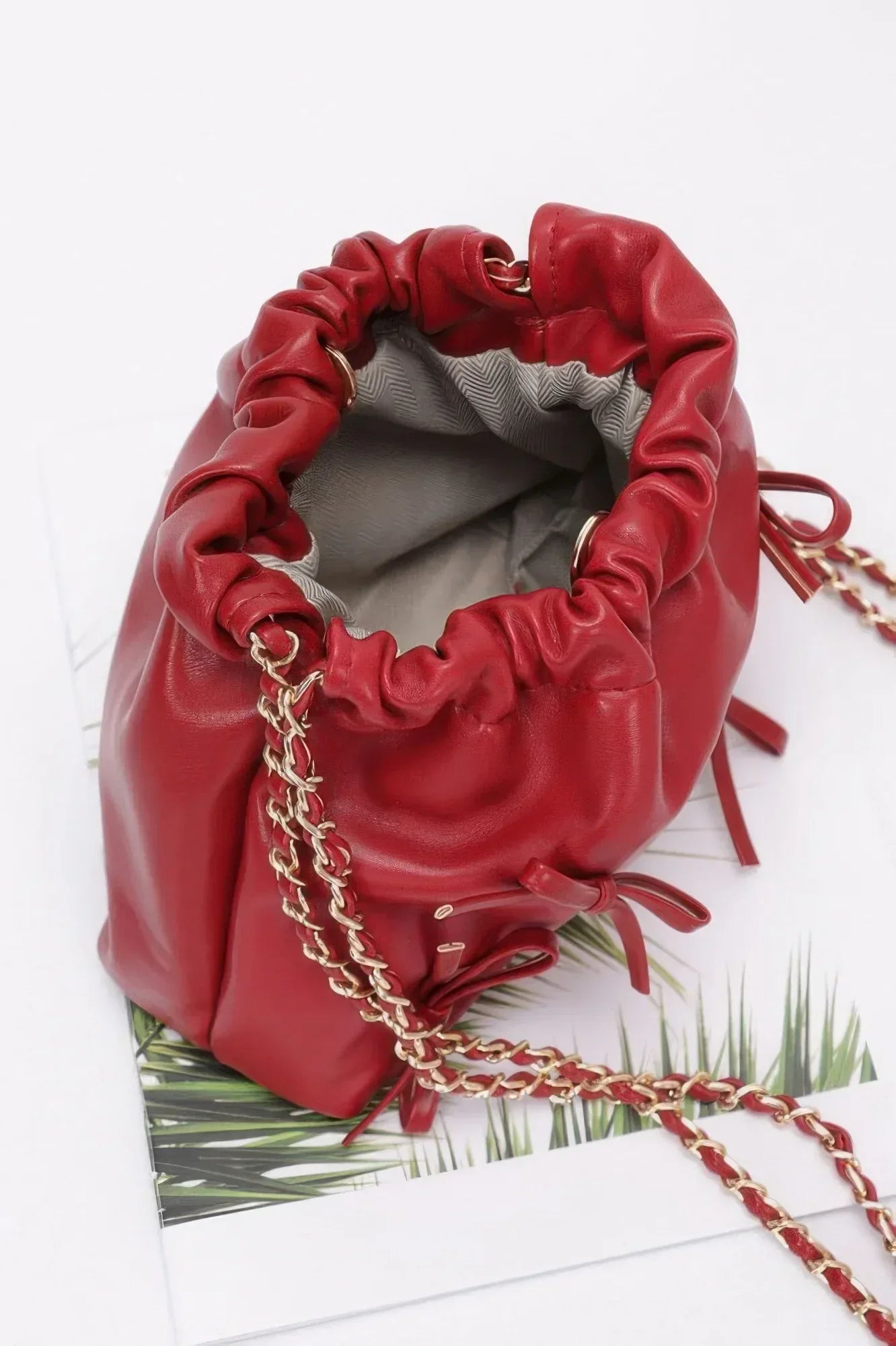 Faux Leather Multi Ribbon Bucket Chaincrossbodybag | Mixtshop LLC
